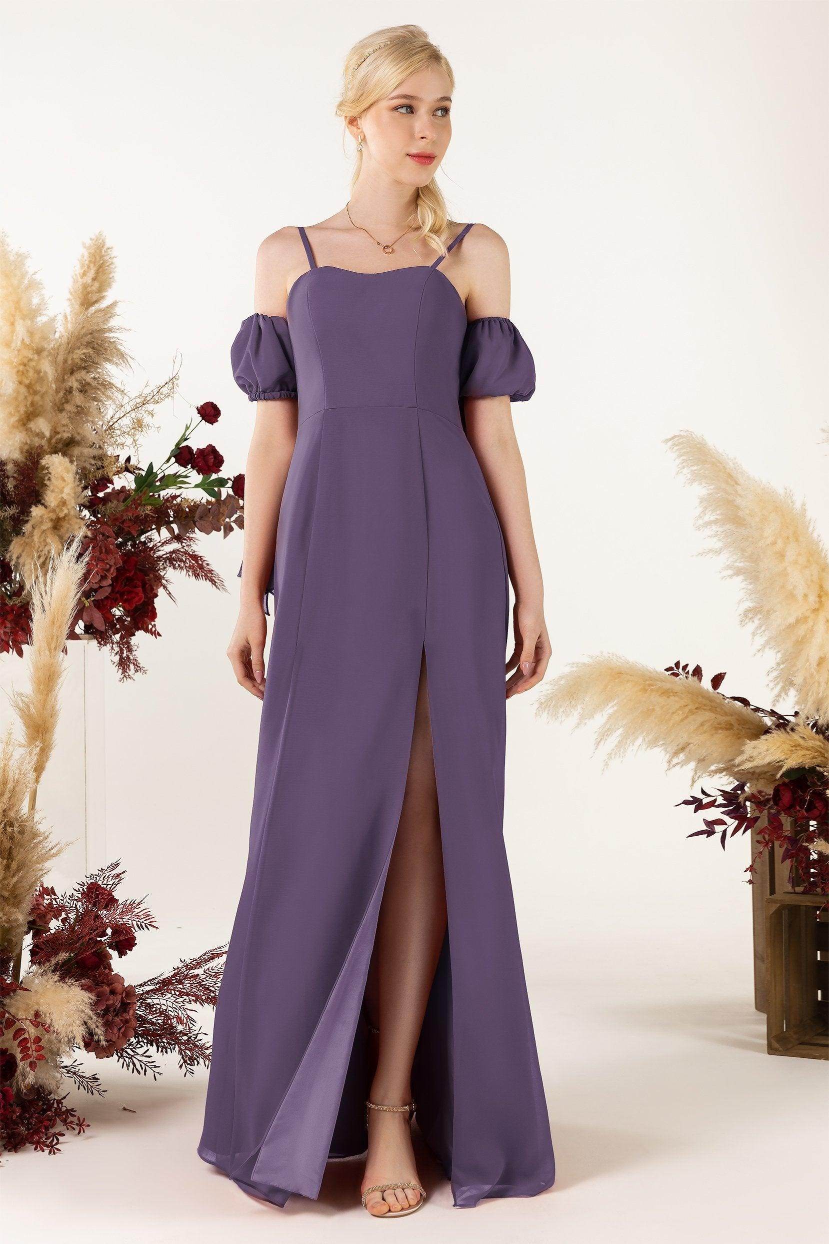 A-Line Sweep-Brush Train Chiffon Bridesmaid Dress CB0471
