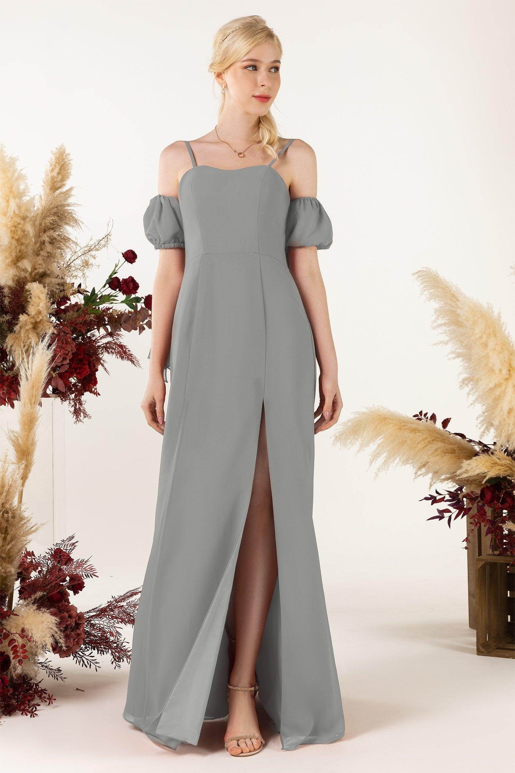 A-Line Sweep-Brush Train Chiffon Bridesmaid Dress CB0471
