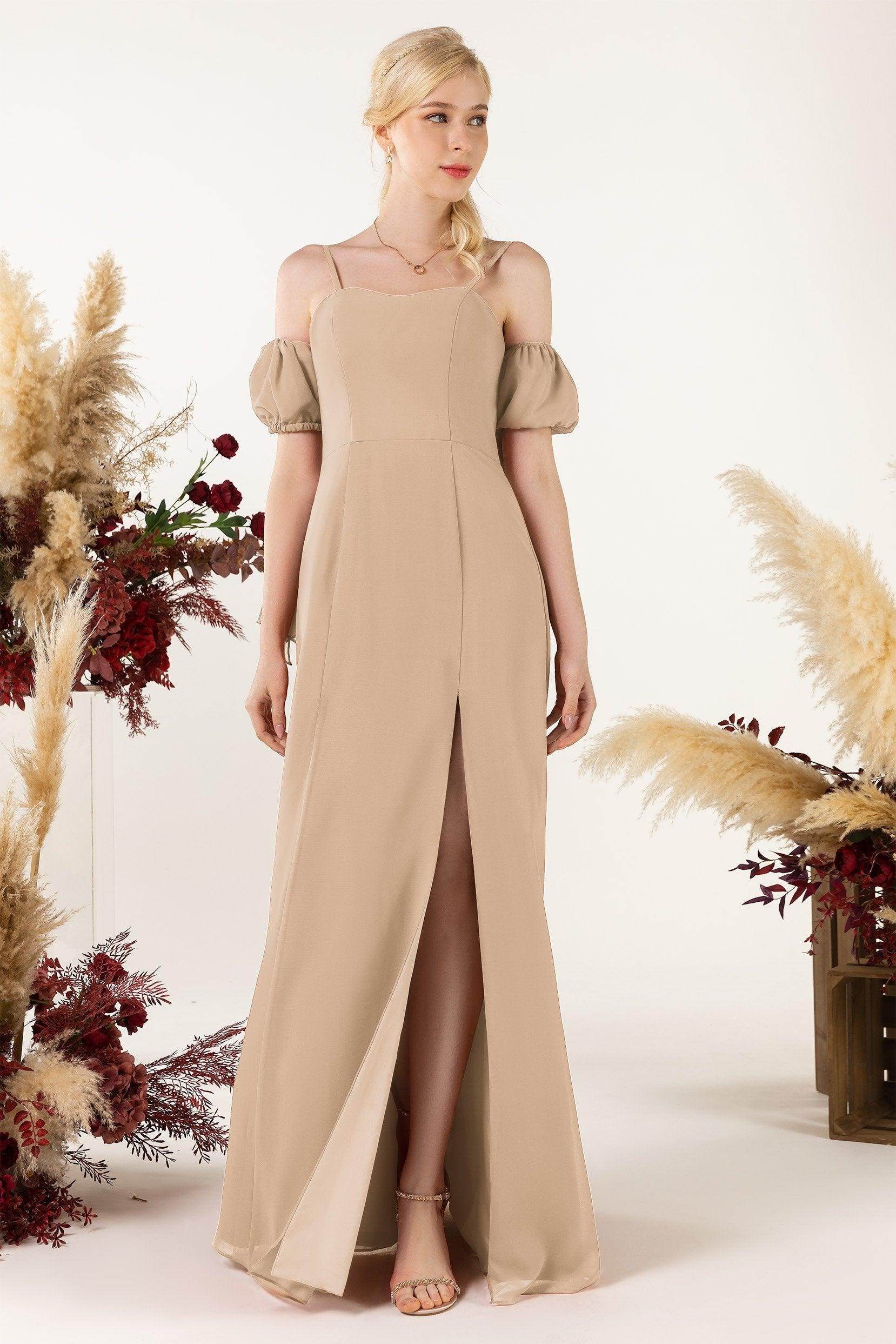 A-Line Sweep-Brush Train Chiffon Bridesmaid Dress CB0471
