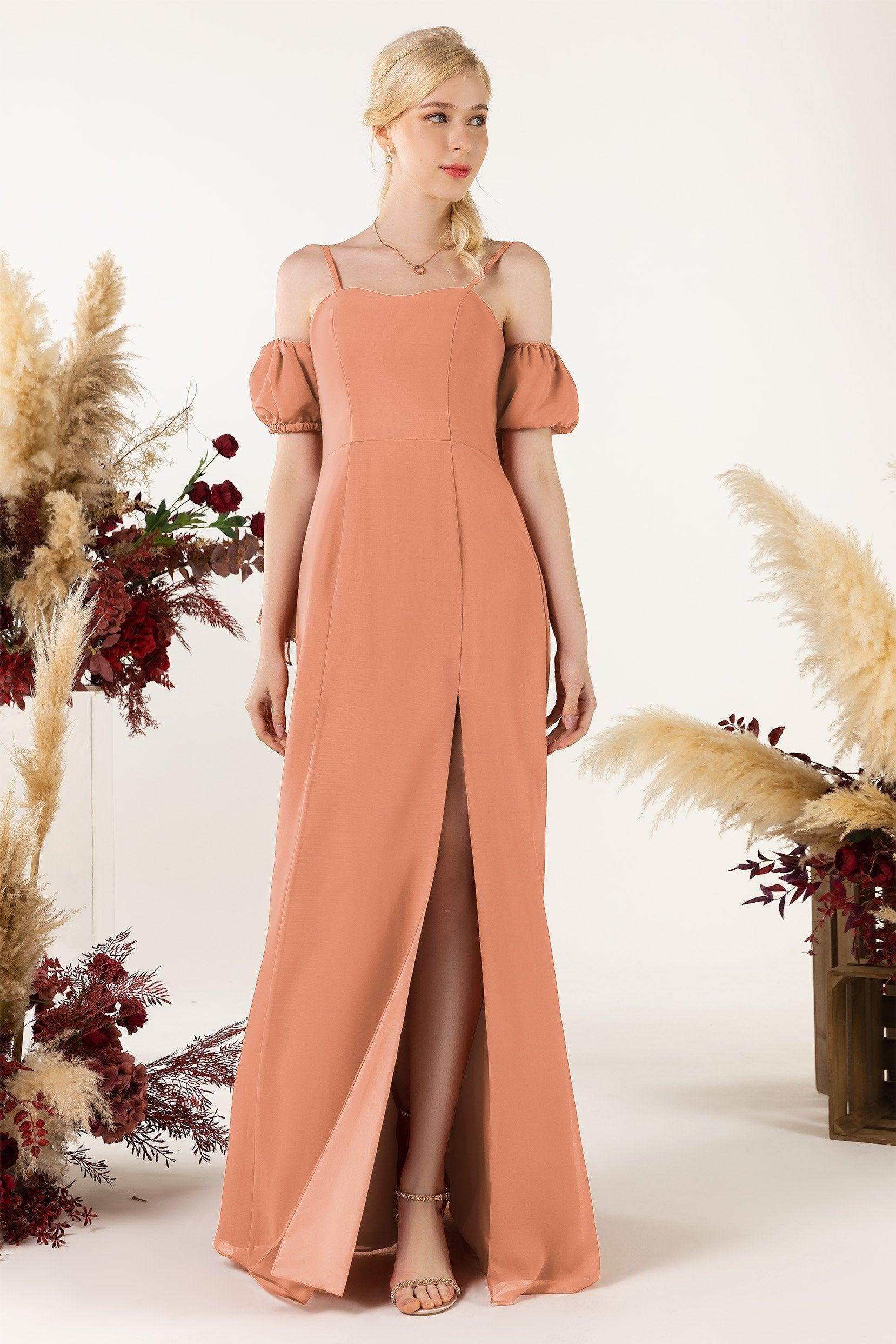 A-Line Sweep-Brush Train Chiffon Bridesmaid Dress CB0471