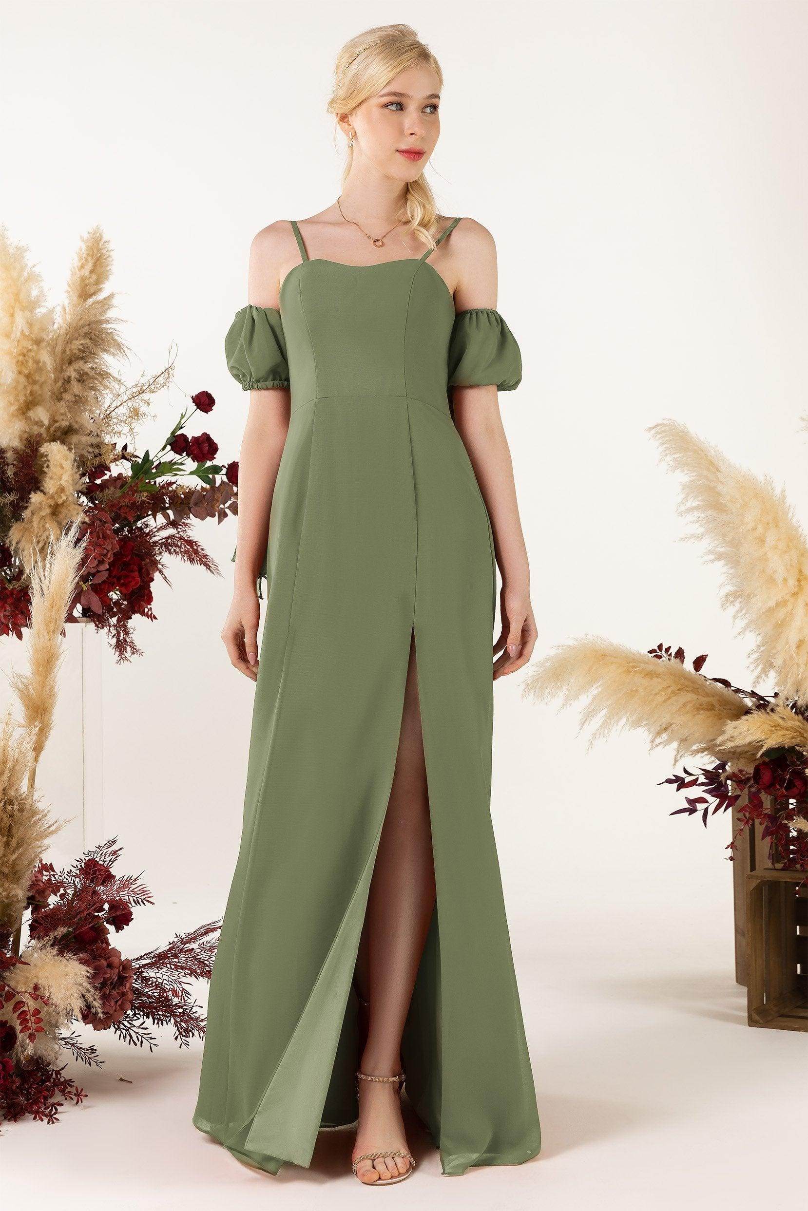 A-Line Sweep-Brush Train Chiffon Bridesmaid Dress CB0471