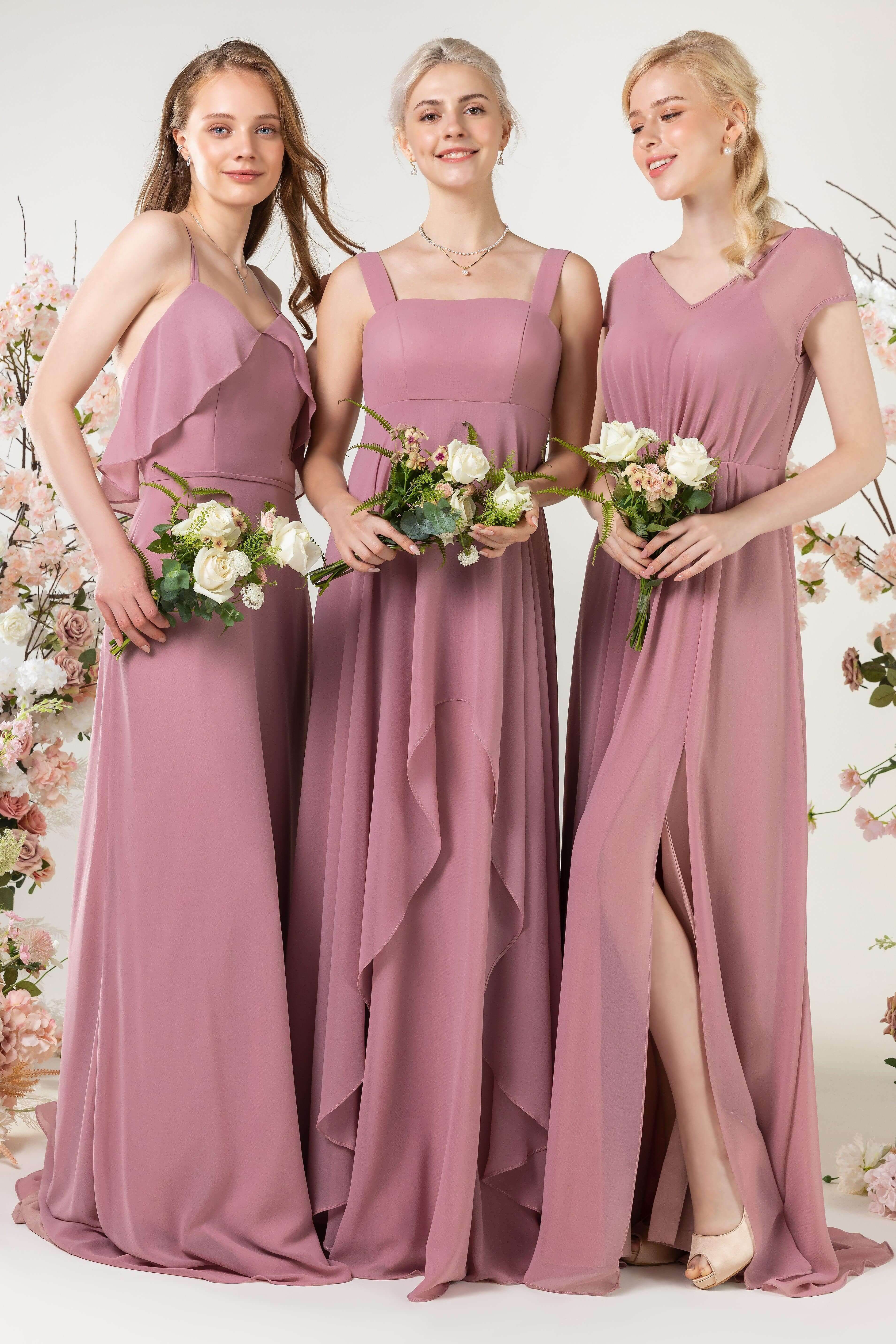 A-Line Sweep-Brush Train Chiffon Bridesmaid Dress CB0473