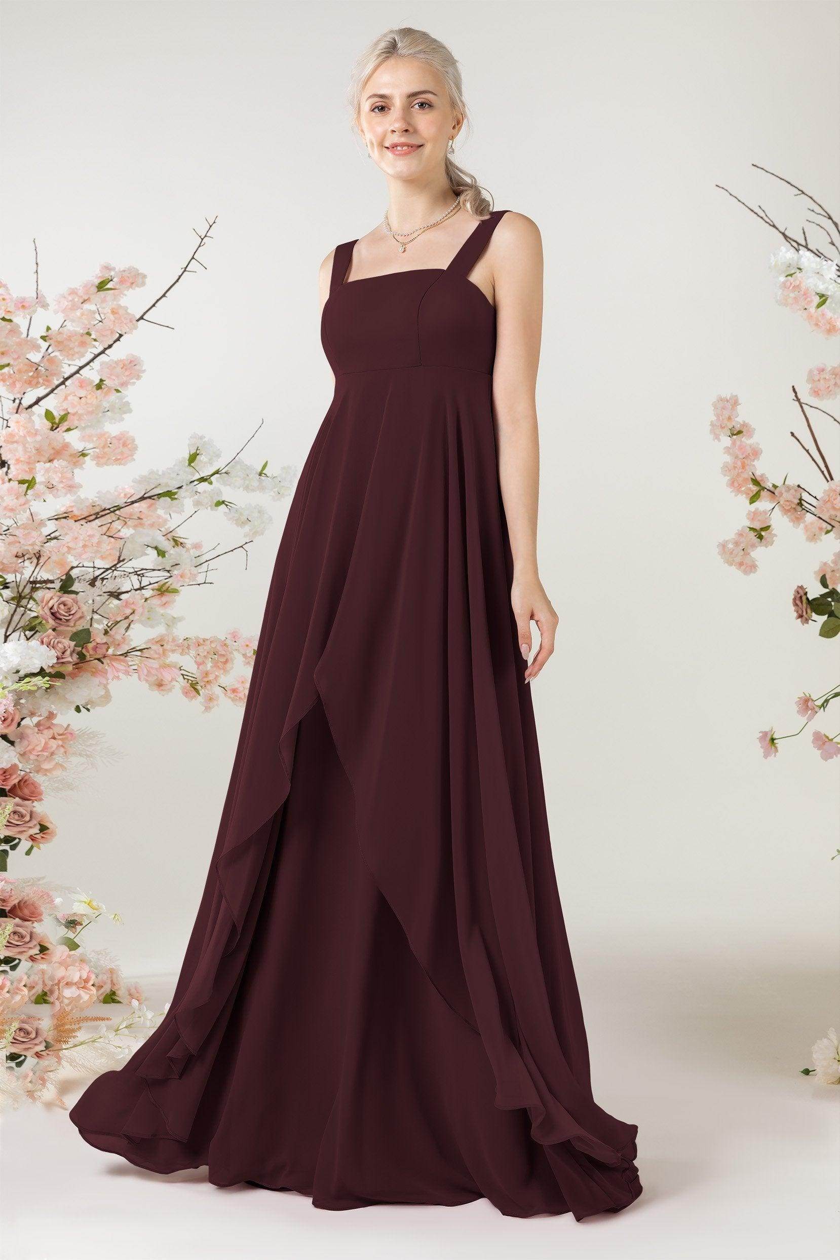 A-Line Sweep-Brush Train Chiffon Bridesmaid Dress CB0473