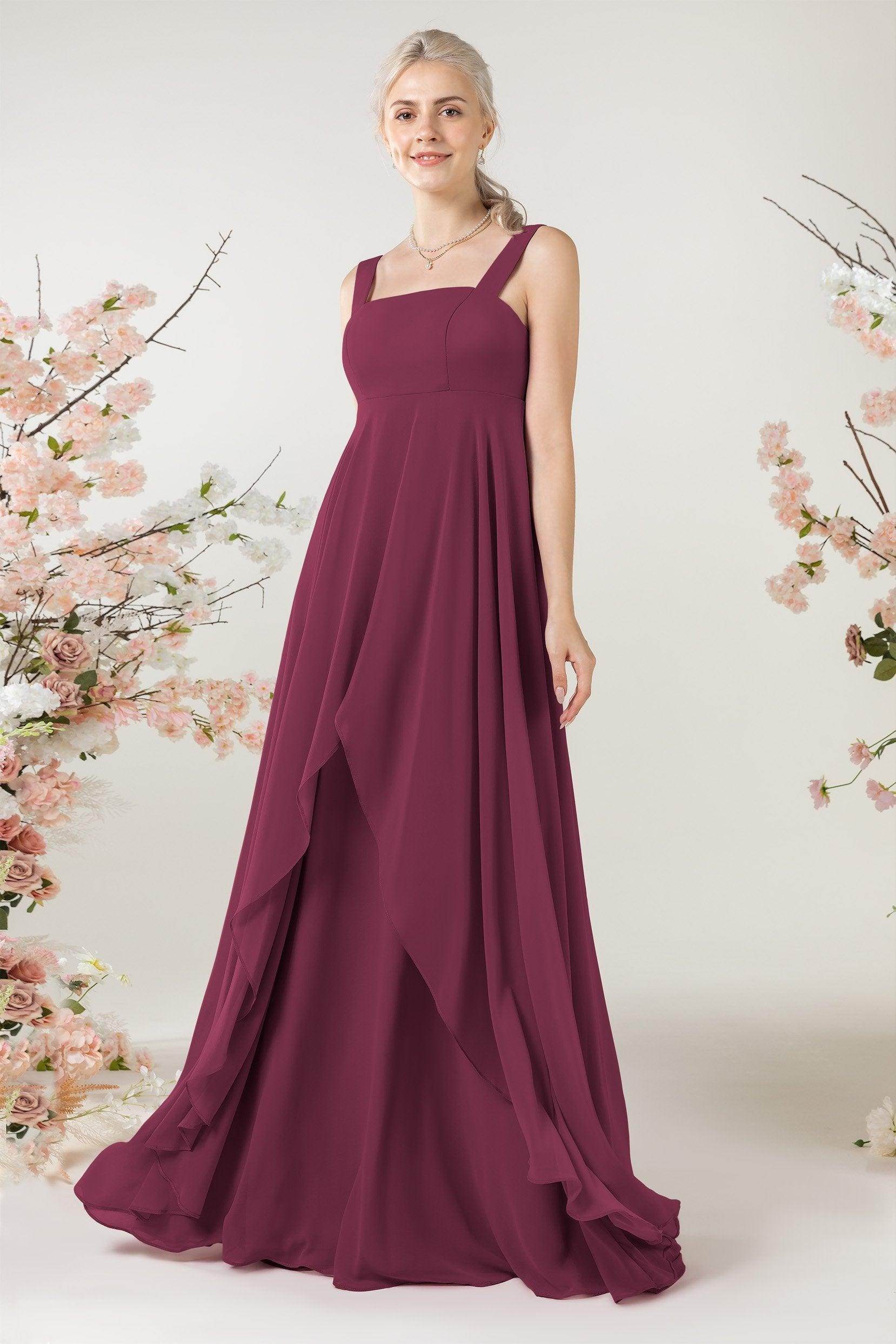 A-Line Sweep-Brush Train Chiffon Bridesmaid Dress CB0473