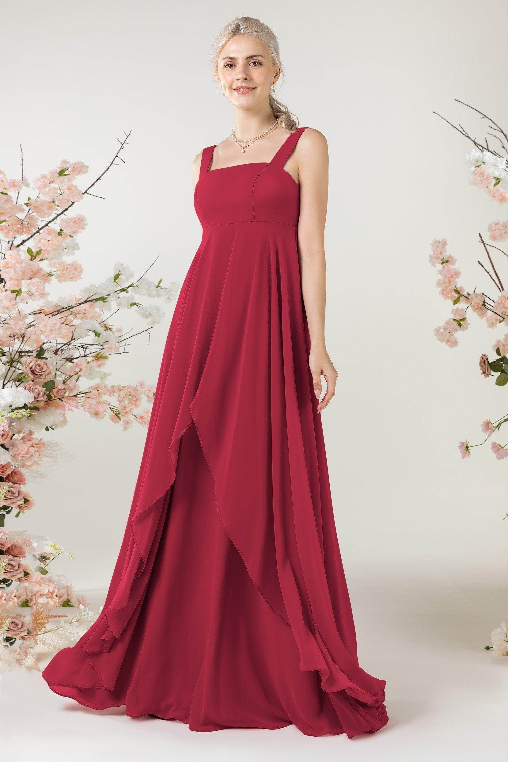 A-Line Sweep-Brush Train Chiffon Bridesmaid Dress CB0473