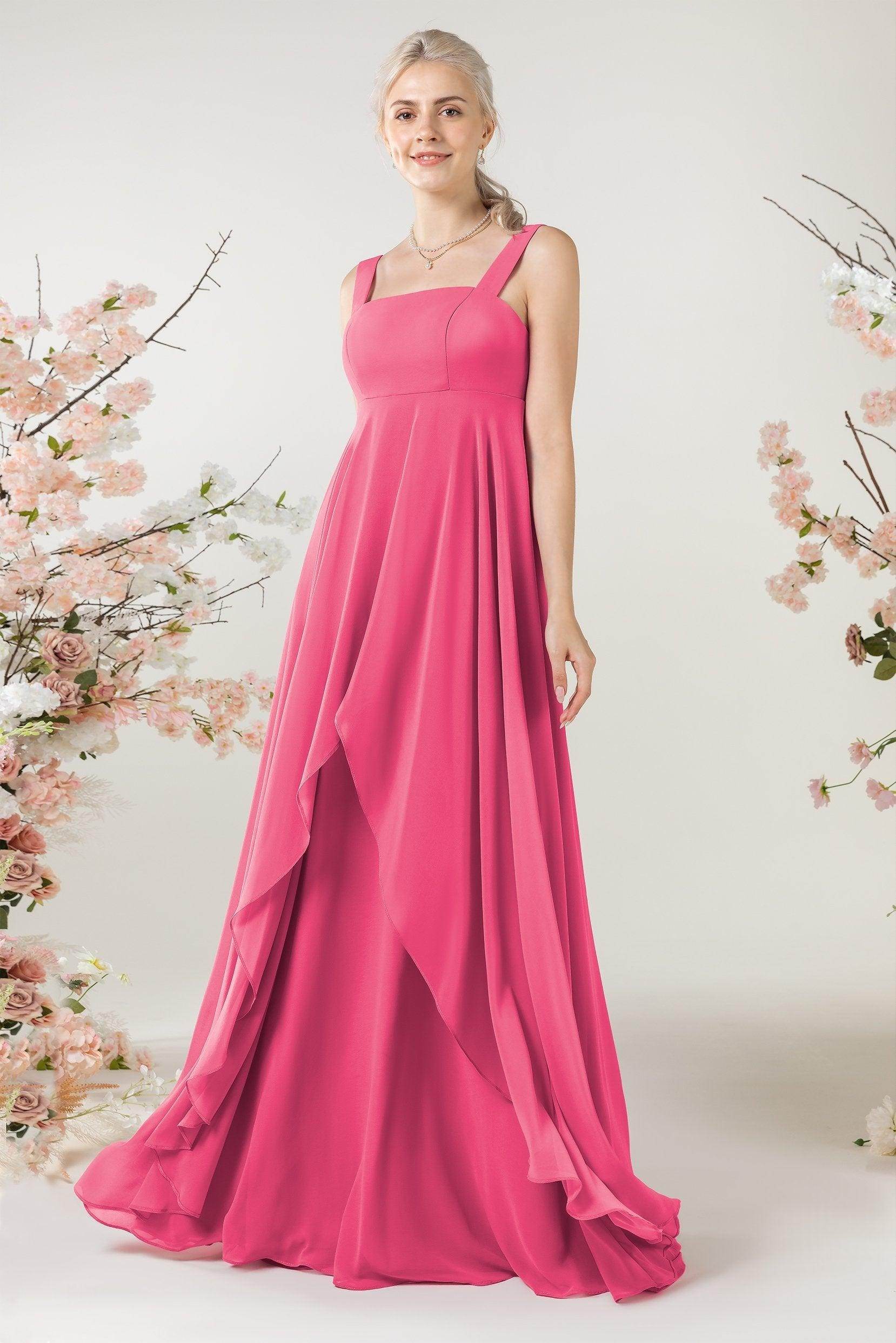 A-Line Sweep-Brush Train Chiffon Bridesmaid Dress CB0473