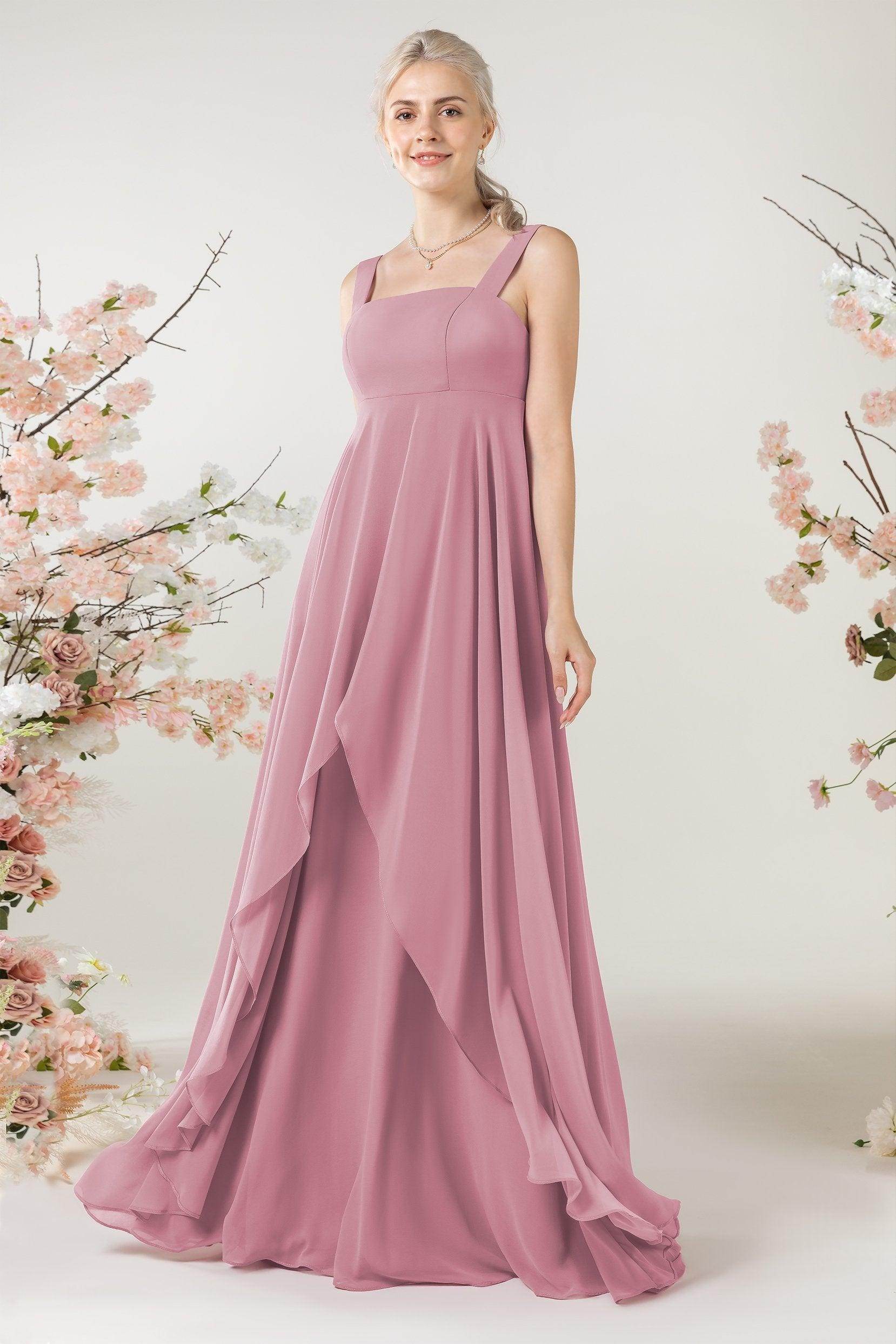 A-Line Sweep-Brush Train Chiffon Bridesmaid Dress CB0473
