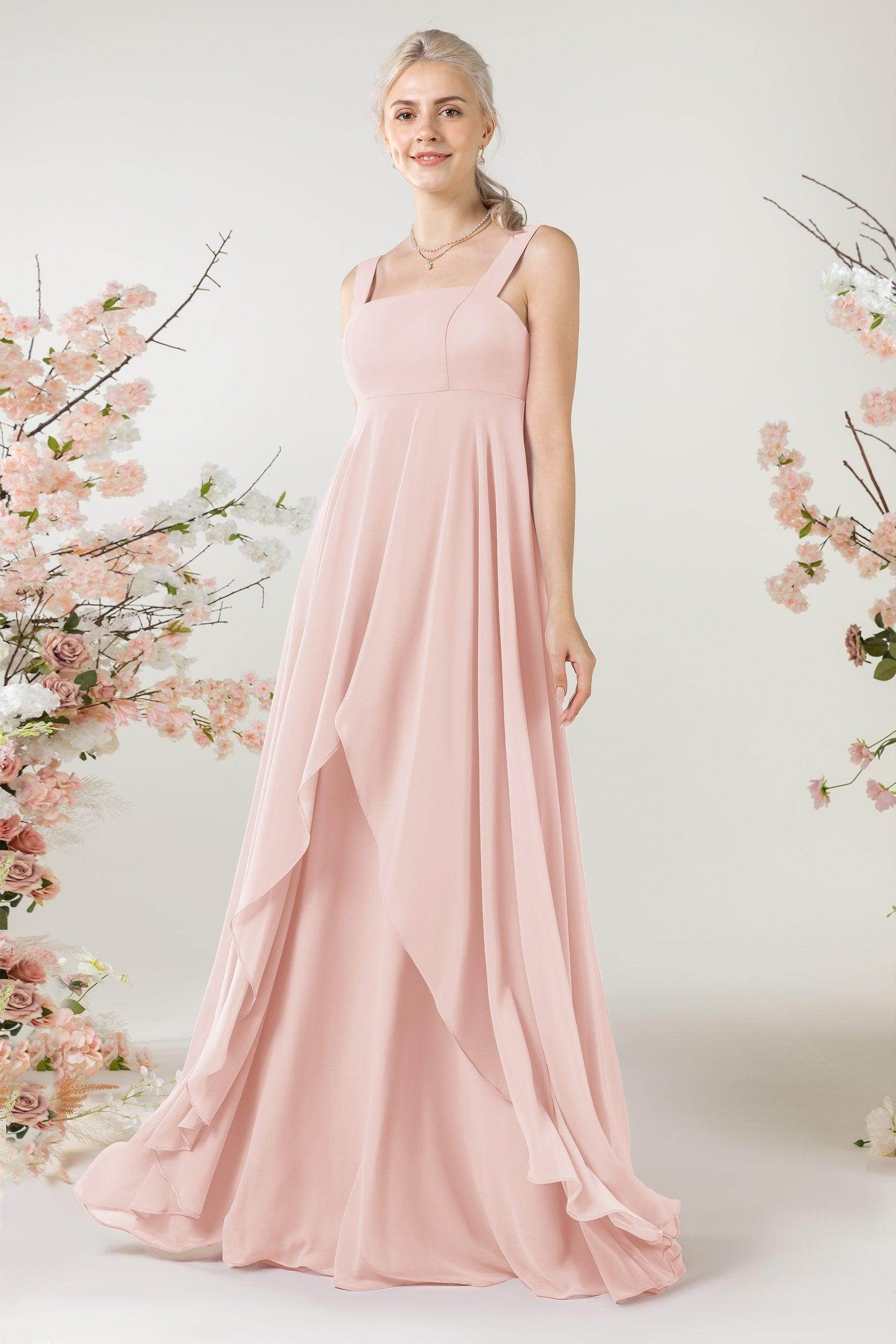 A-Line Sweep-Brush Train Chiffon Bridesmaid Dress CB0473