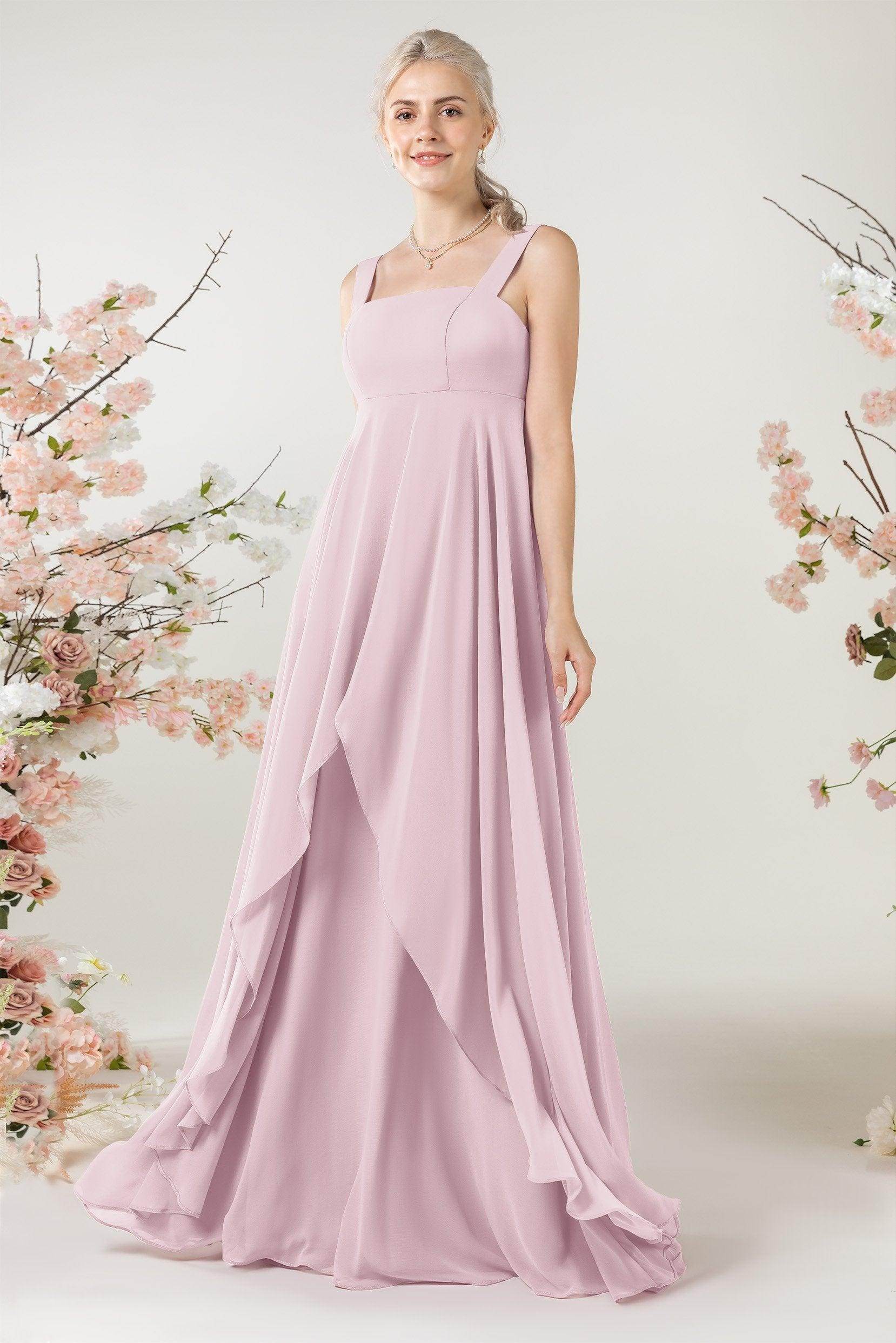 A-Line Sweep-Brush Train Chiffon Bridesmaid Dress CB0473