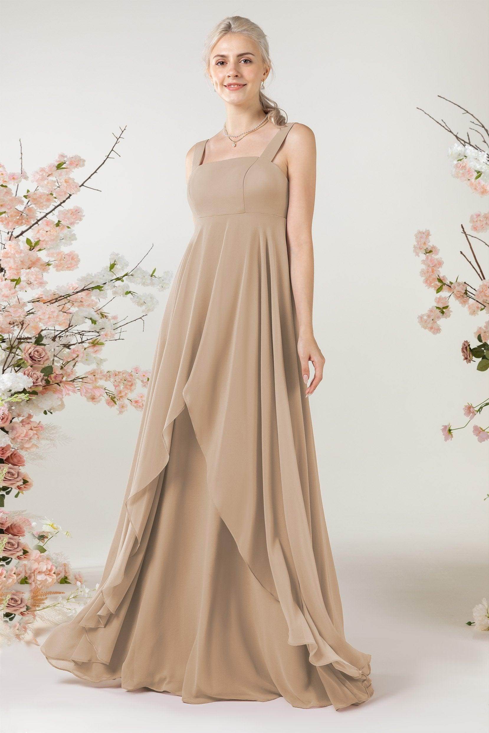 A-Line Sweep-Brush Train Chiffon Bridesmaid Dress CB0473