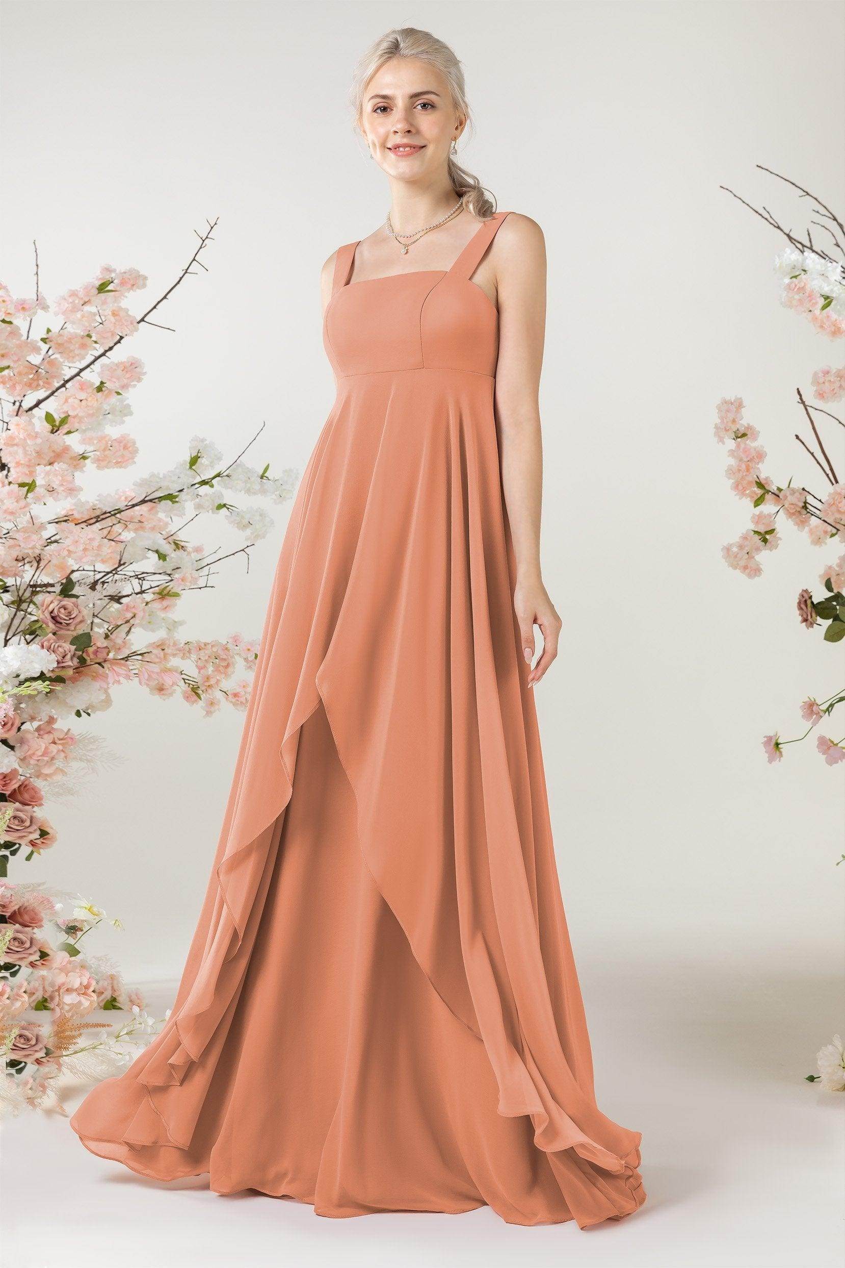 A-Line Sweep-Brush Train Chiffon Bridesmaid Dress CB0473