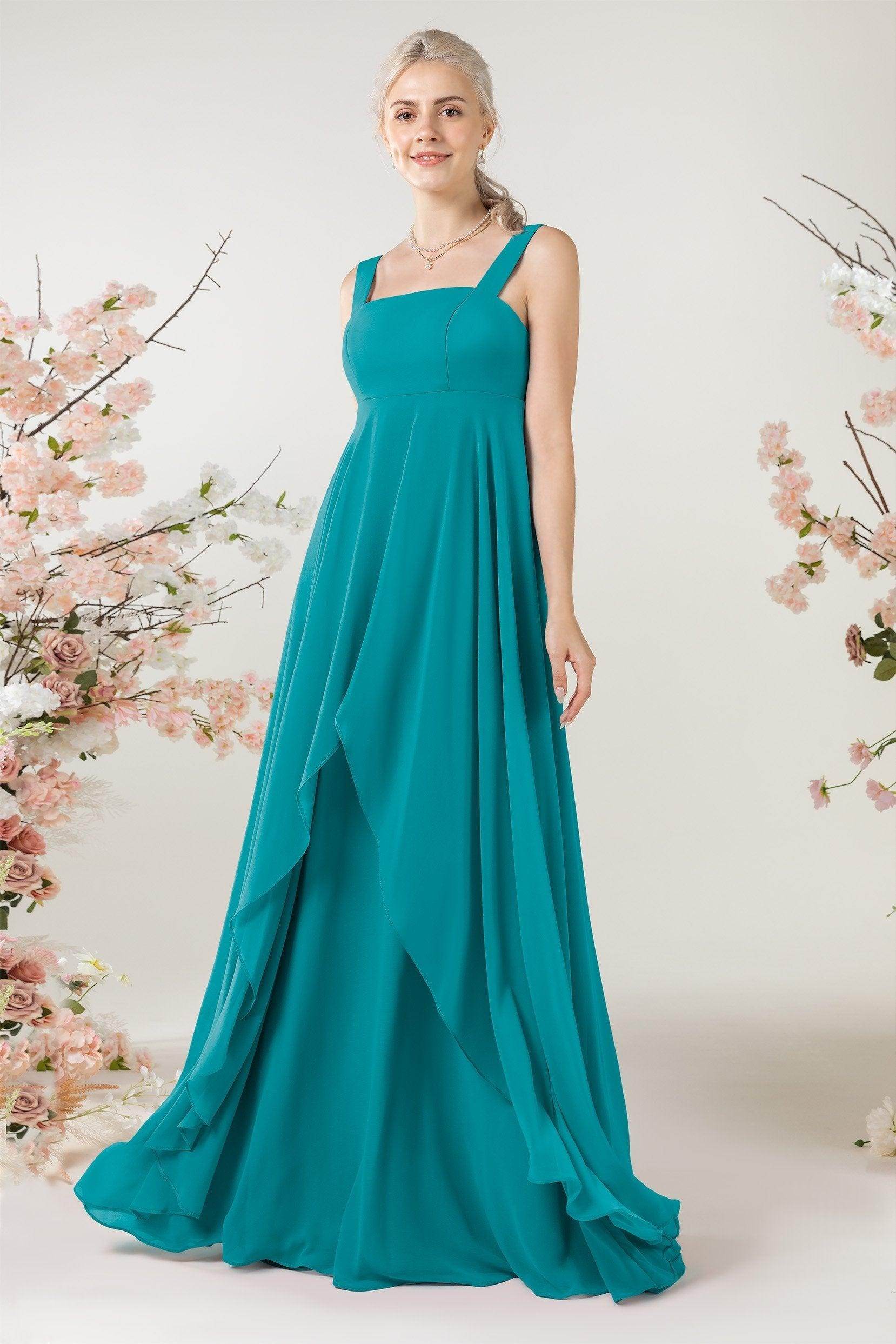 A-Line Sweep-Brush Train Chiffon Bridesmaid Dress CB0473
