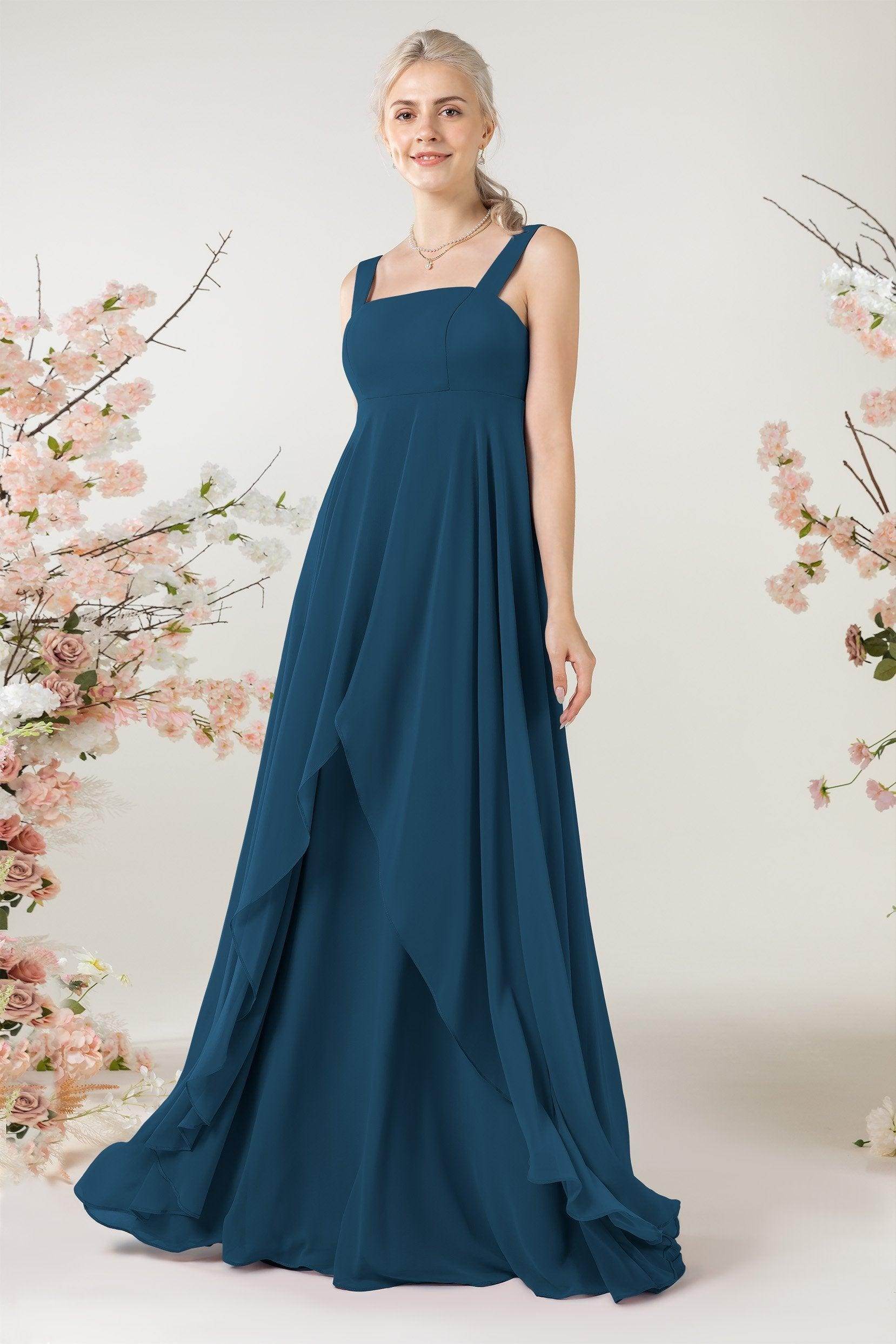 A-Line Sweep-Brush Train Chiffon Bridesmaid Dress CB0473