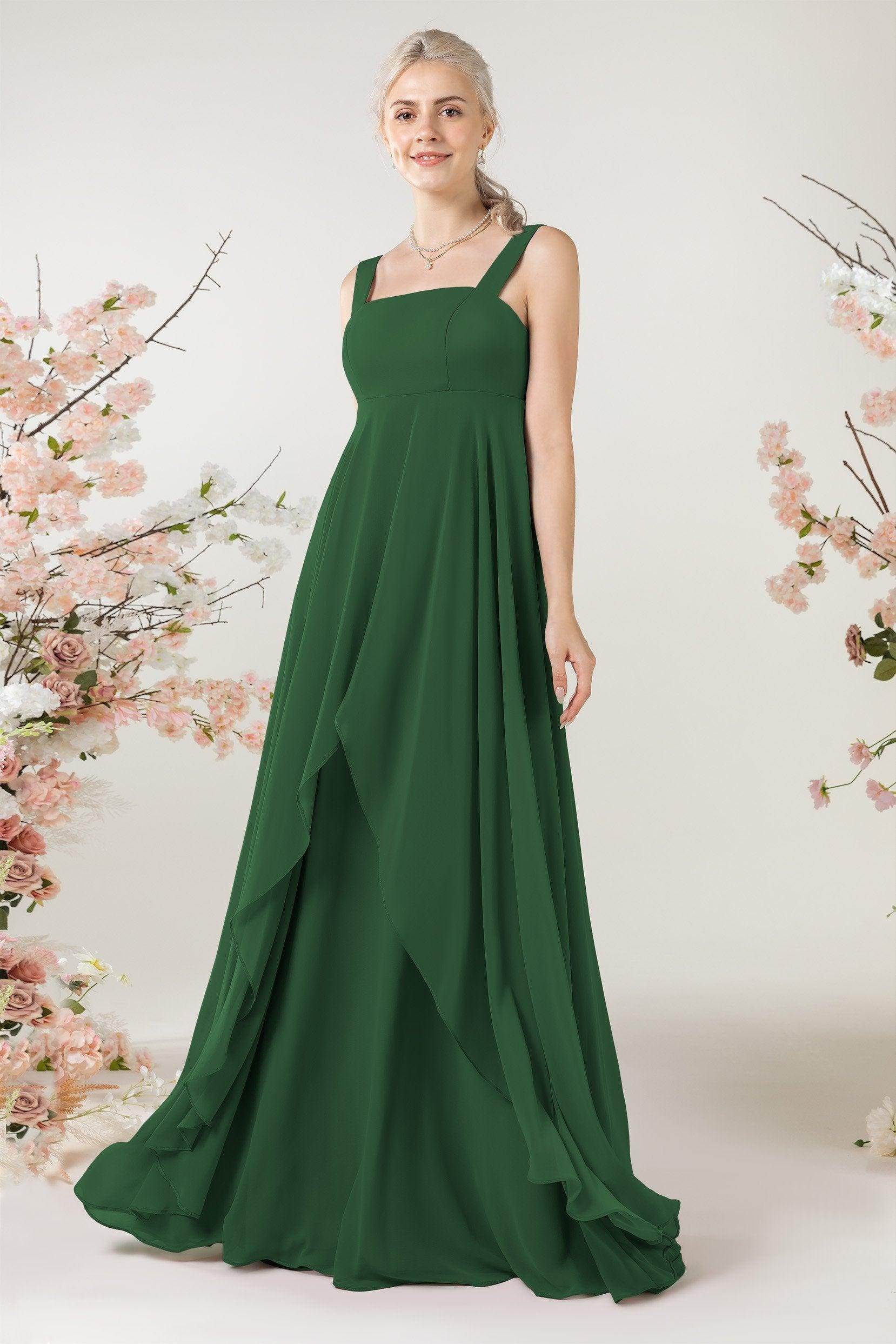A-Line Sweep-Brush Train Chiffon Bridesmaid Dress CB0473