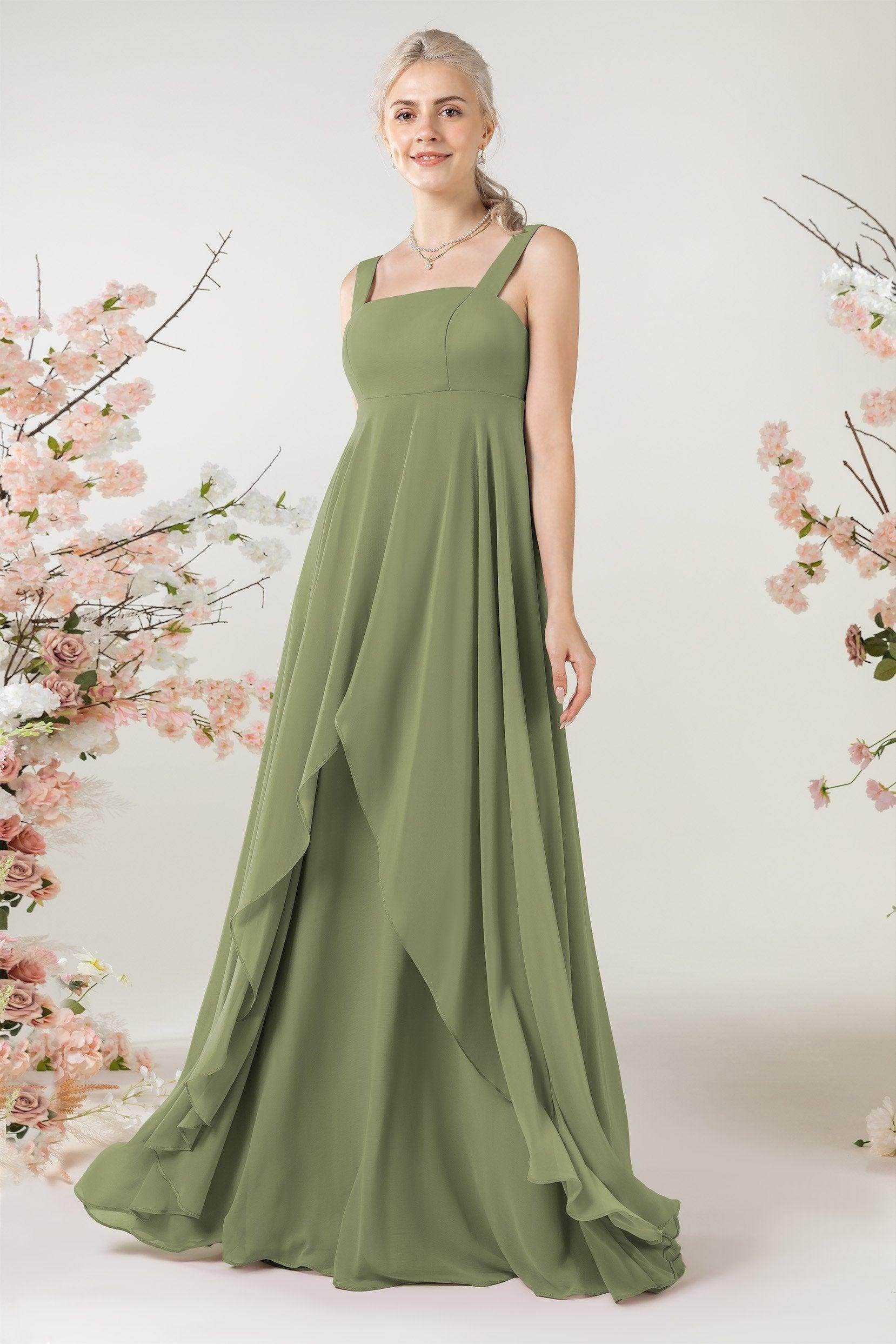 A-Line Sweep-Brush Train Chiffon Bridesmaid Dress CB0473