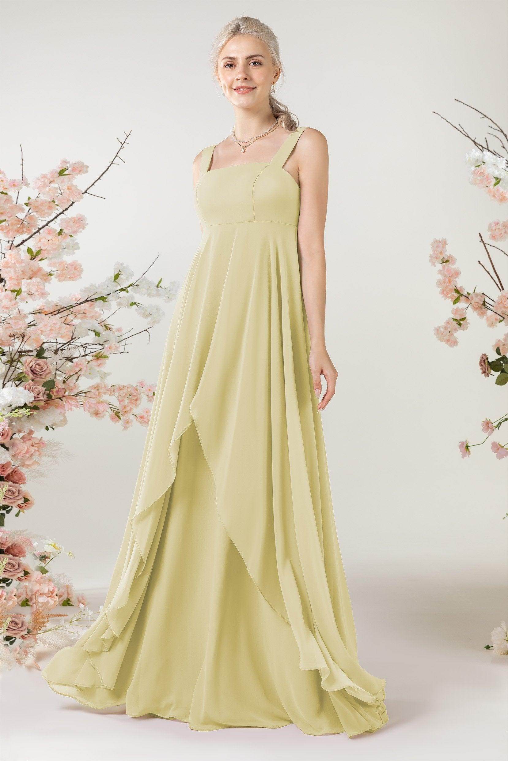 A-Line Sweep-Brush Train Chiffon Bridesmaid Dress CB0473