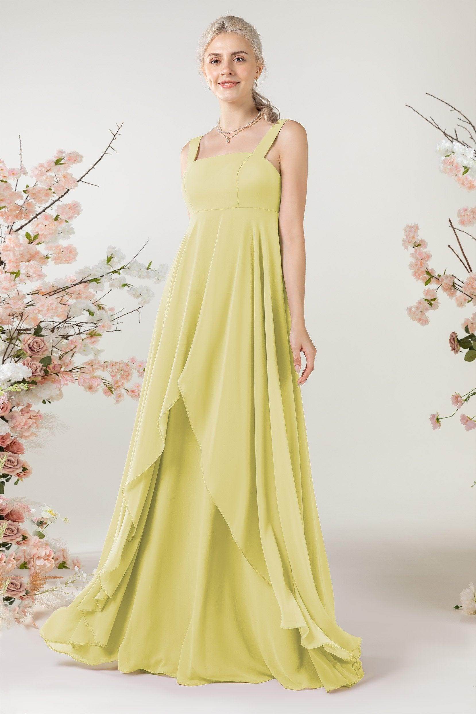 A-Line Sweep-Brush Train Chiffon Bridesmaid Dress CB0473