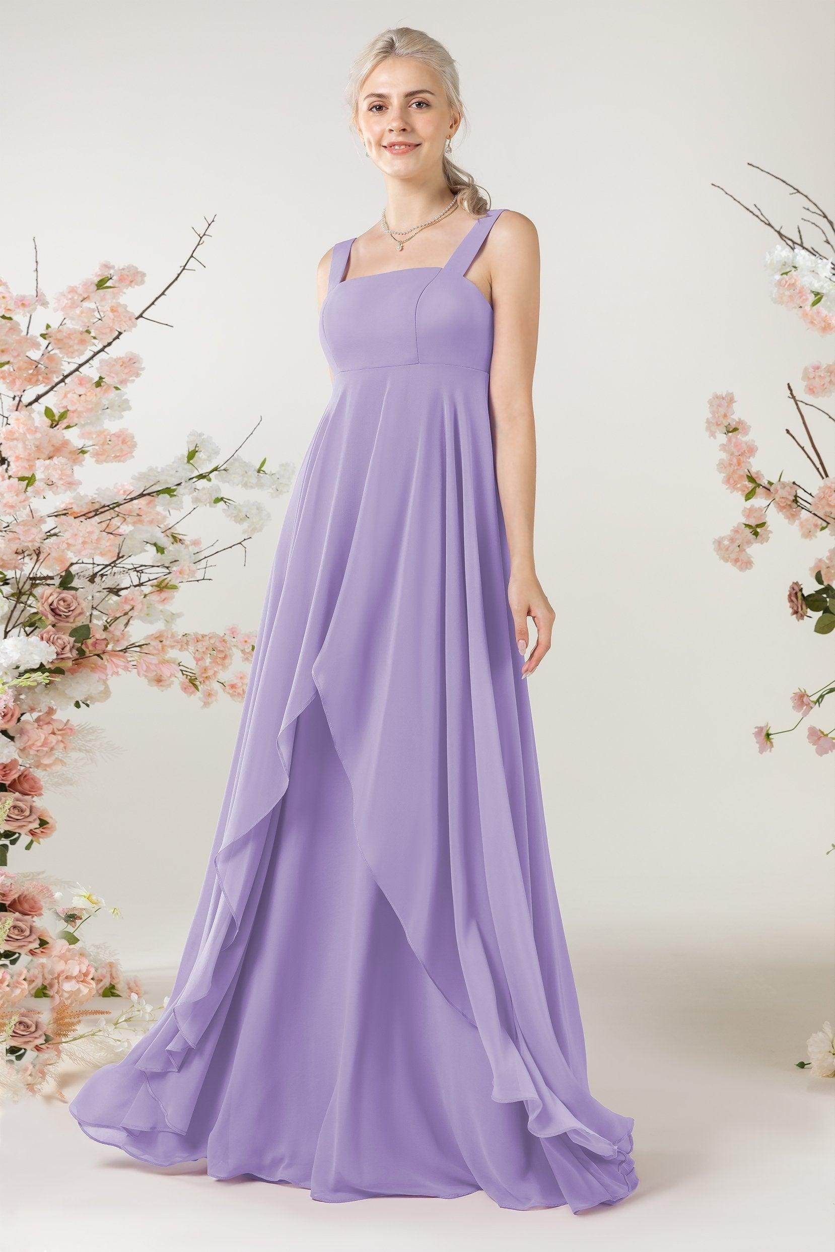 A-Line Sweep-Brush Train Chiffon Bridesmaid Dress CB0473