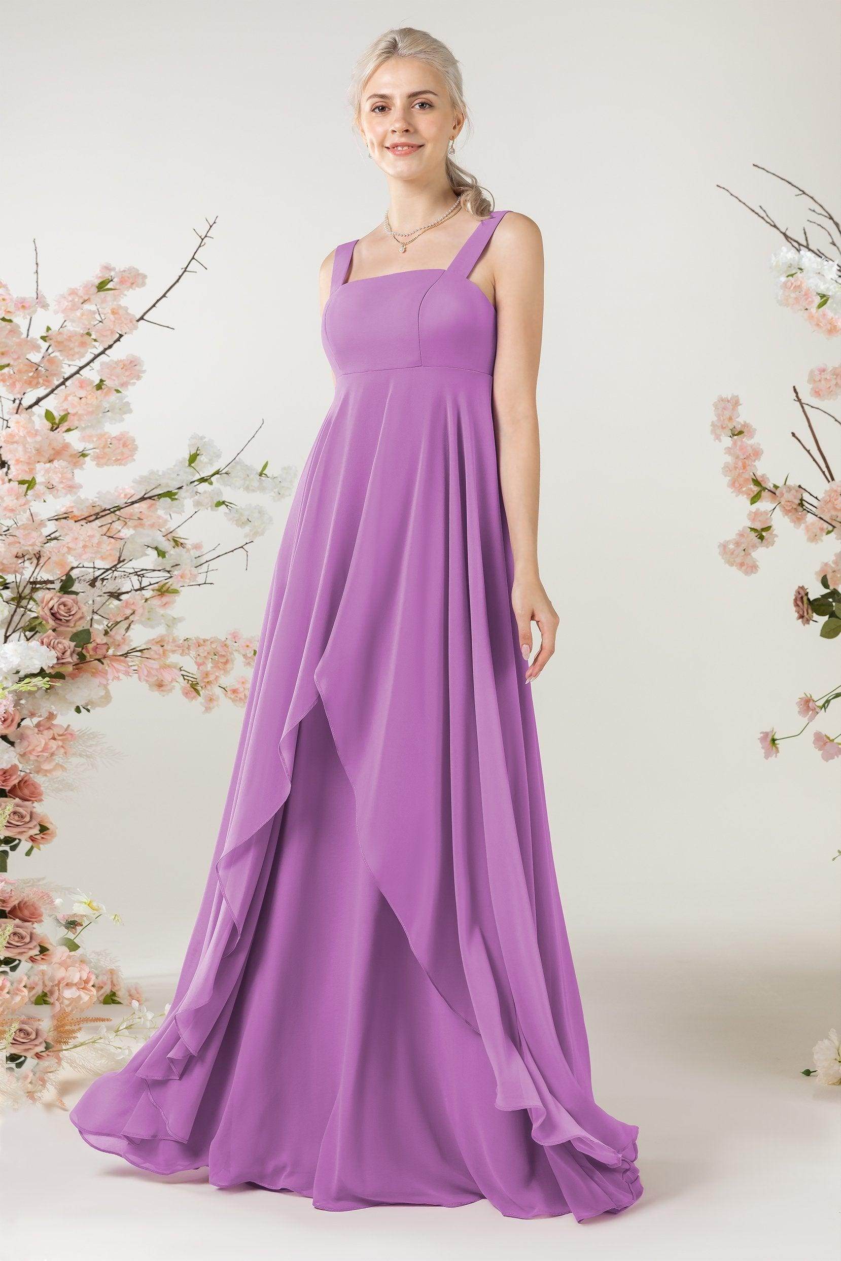 A-Line Sweep-Brush Train Chiffon Bridesmaid Dress CB0473