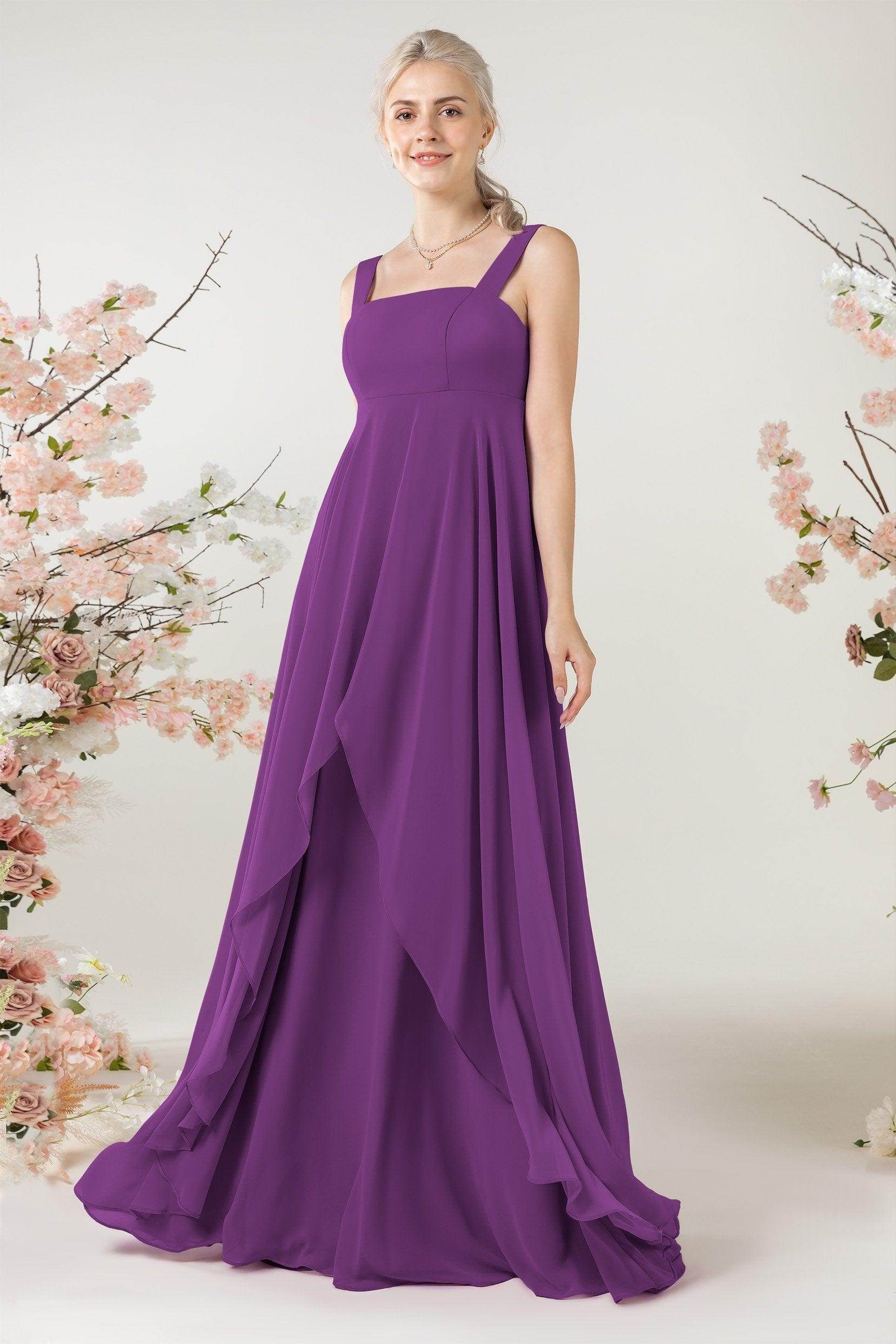 A-Line Sweep-Brush Train Chiffon Bridesmaid Dress CB0473