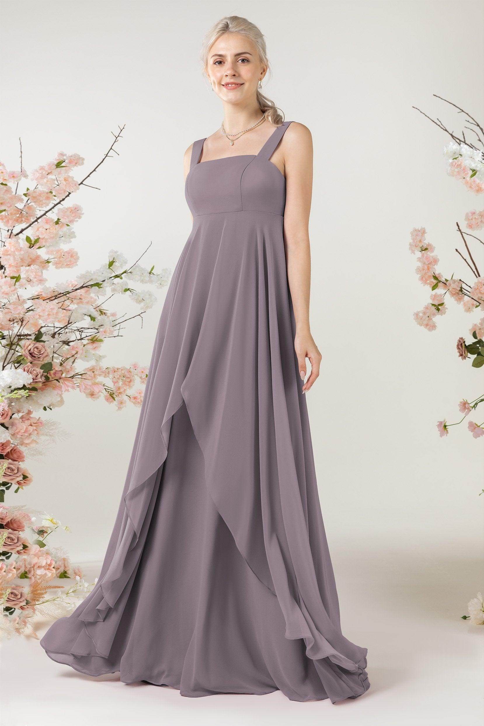 A-Line Sweep-Brush Train Chiffon Bridesmaid Dress CB0473