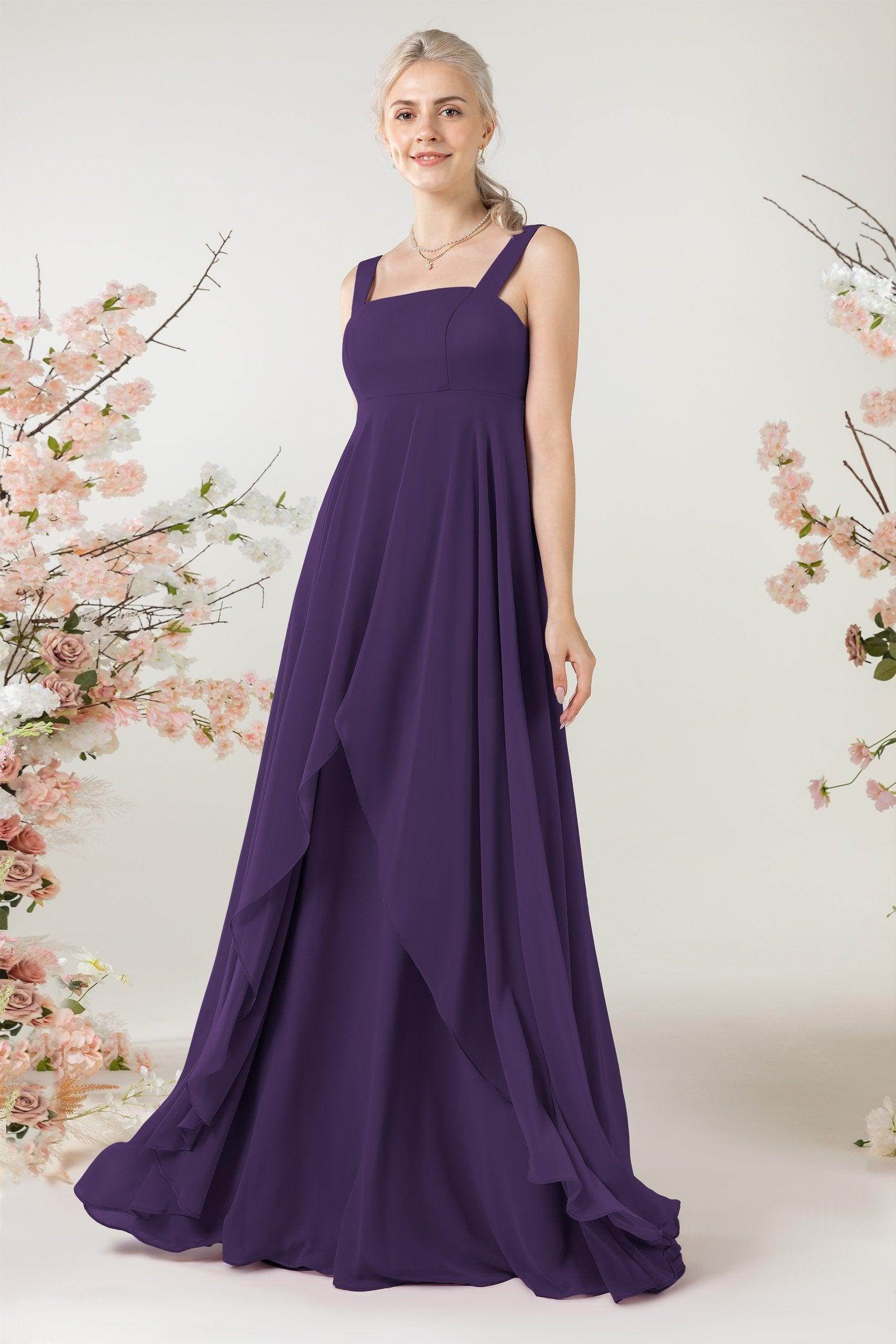 A-Line Sweep-Brush Train Chiffon Bridesmaid Dress CB0473