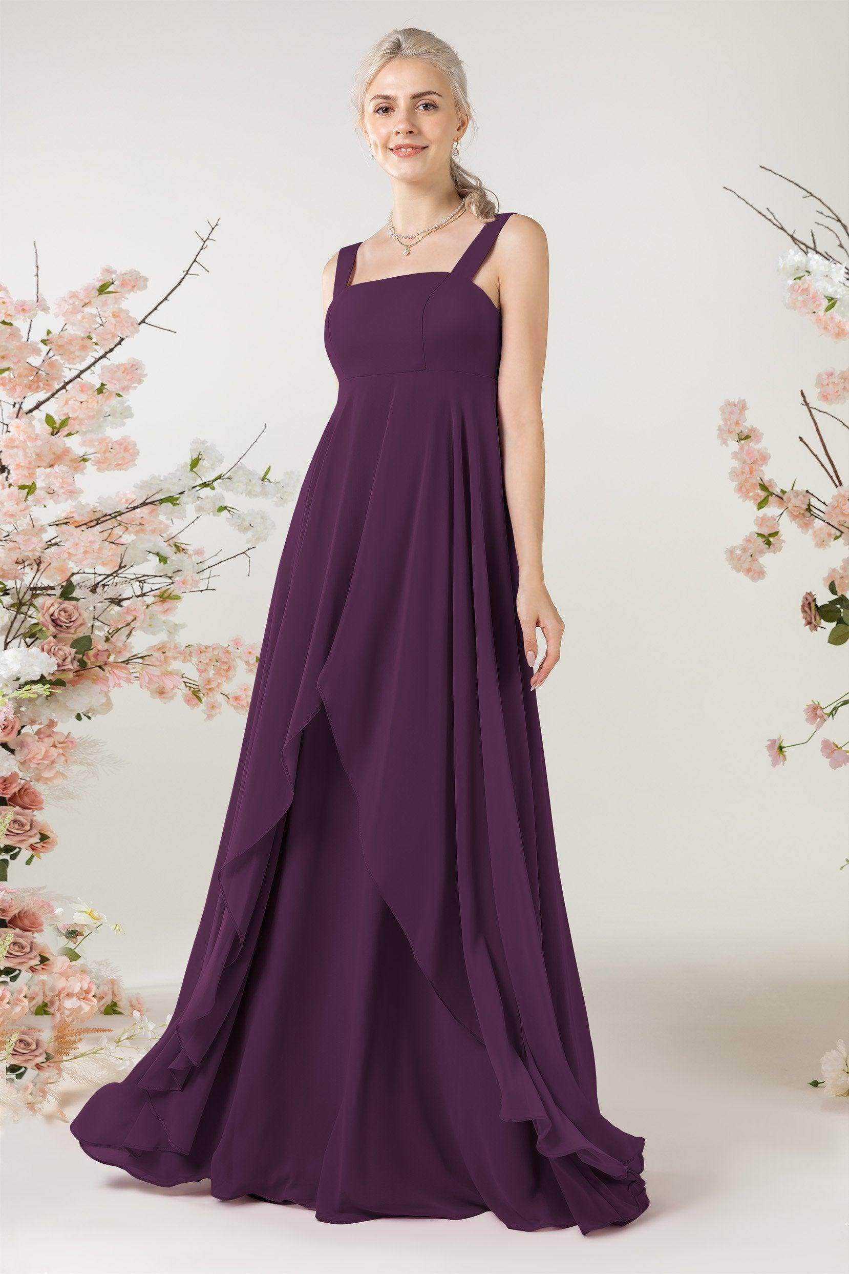 A-Line Sweep-Brush Train Chiffon Bridesmaid Dress CB0473