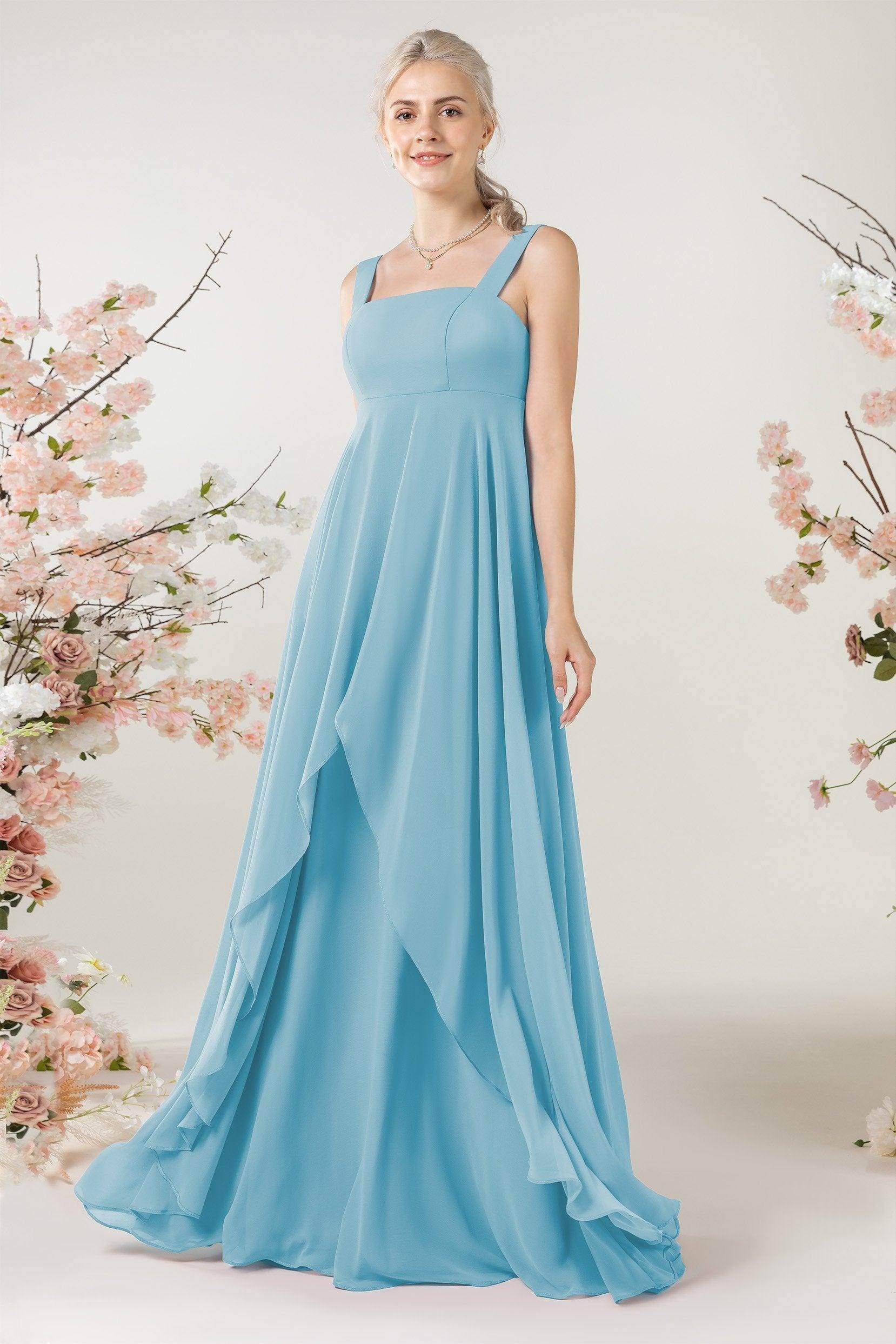 A-Line Sweep-Brush Train Chiffon Bridesmaid Dress CB0473