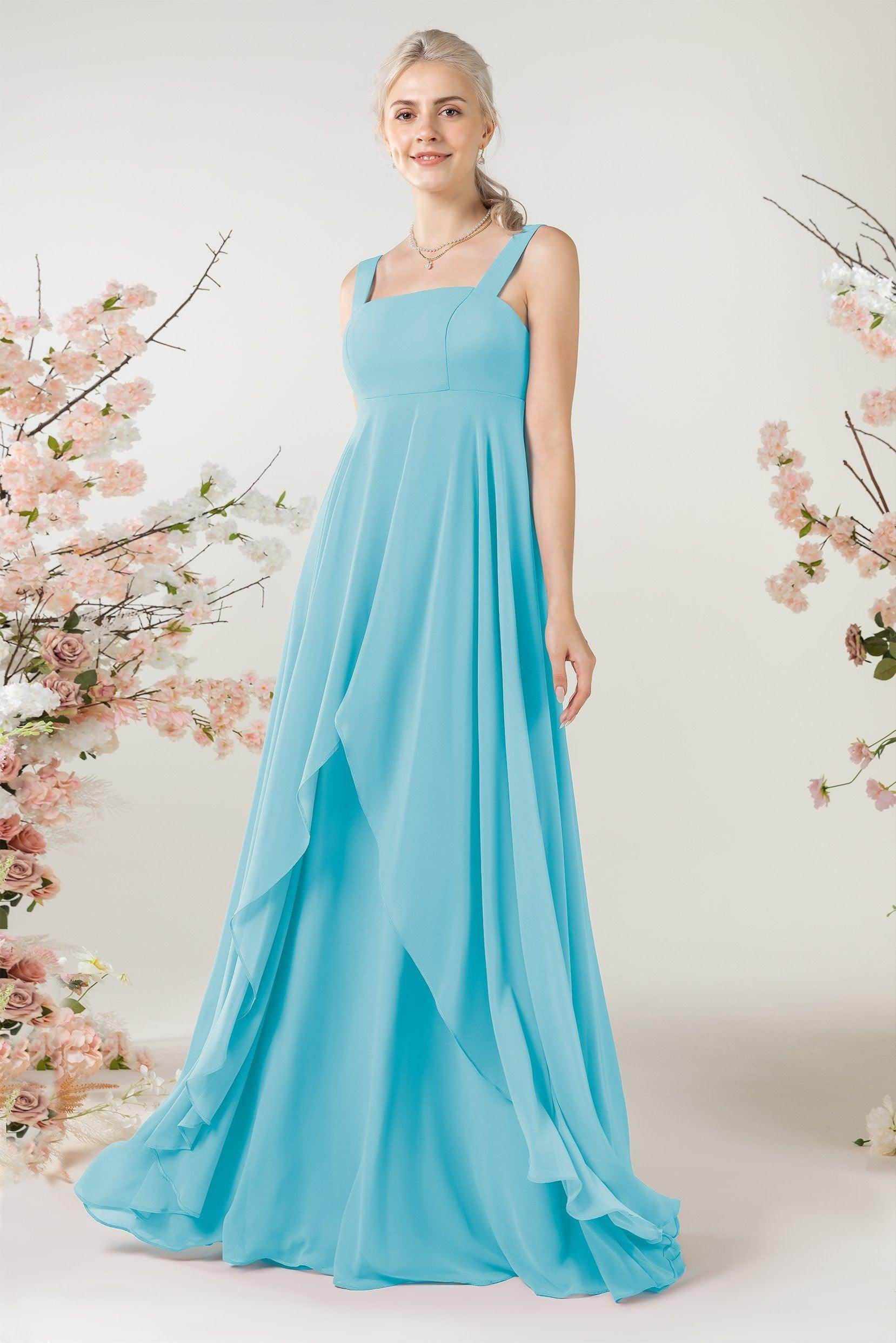 A-Line Sweep-Brush Train Chiffon Bridesmaid Dress CB0473