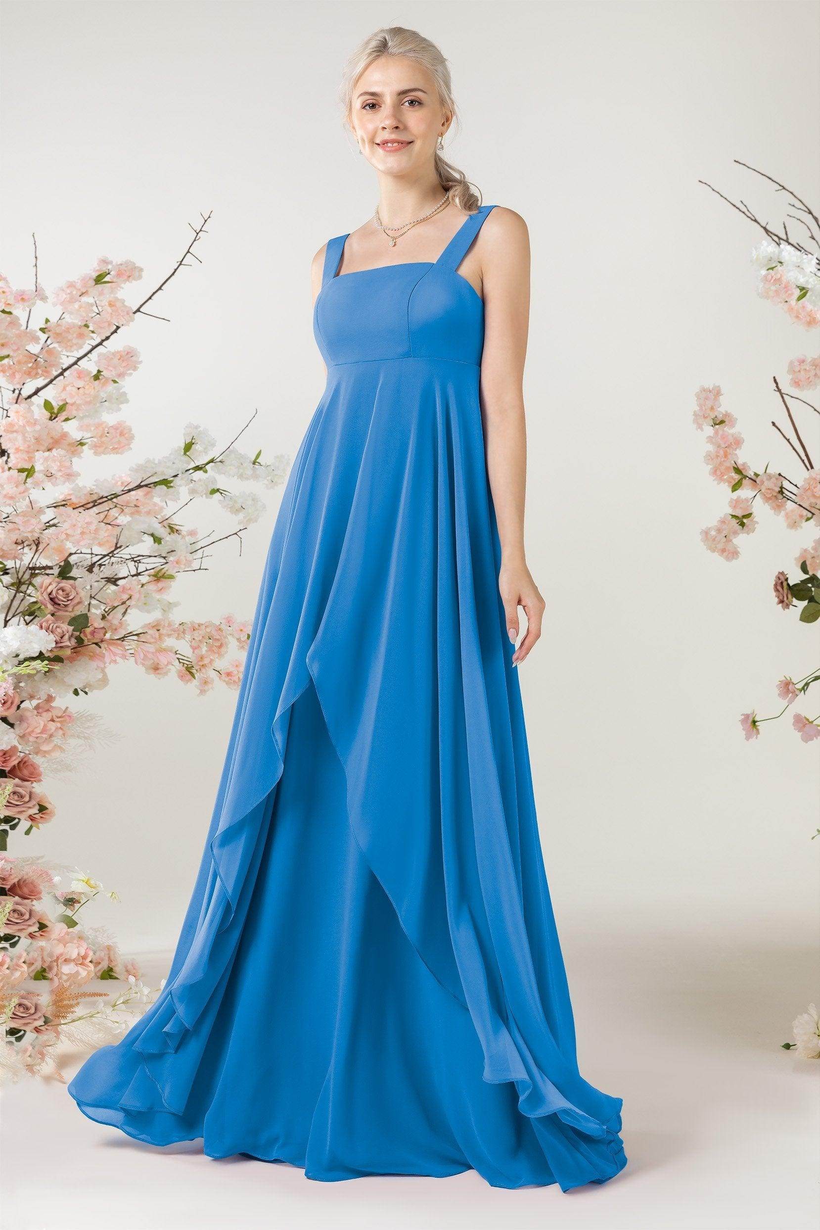 A-Line Sweep-Brush Train Chiffon Bridesmaid Dress CB0473