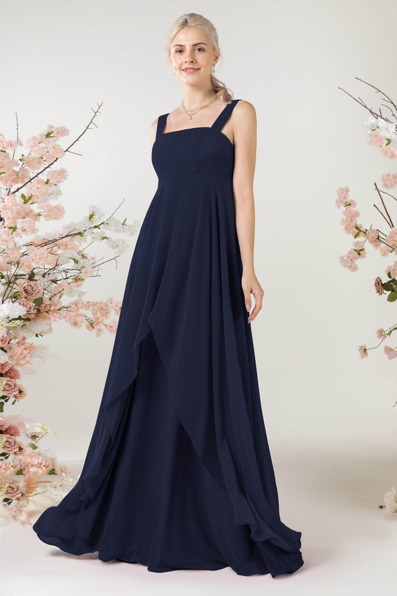 A-Line Sweep-Brush Train Chiffon Bridesmaid Dress CB0473
