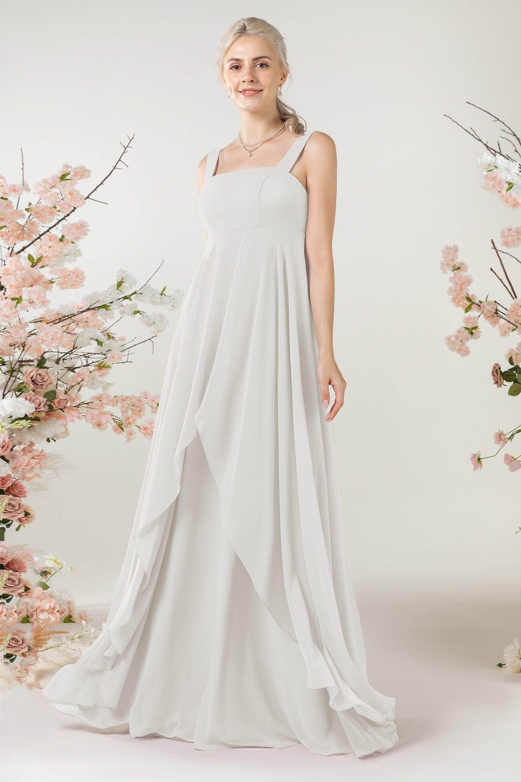 A-Line Sweep-Brush Train Chiffon Bridesmaid Dress CB0473