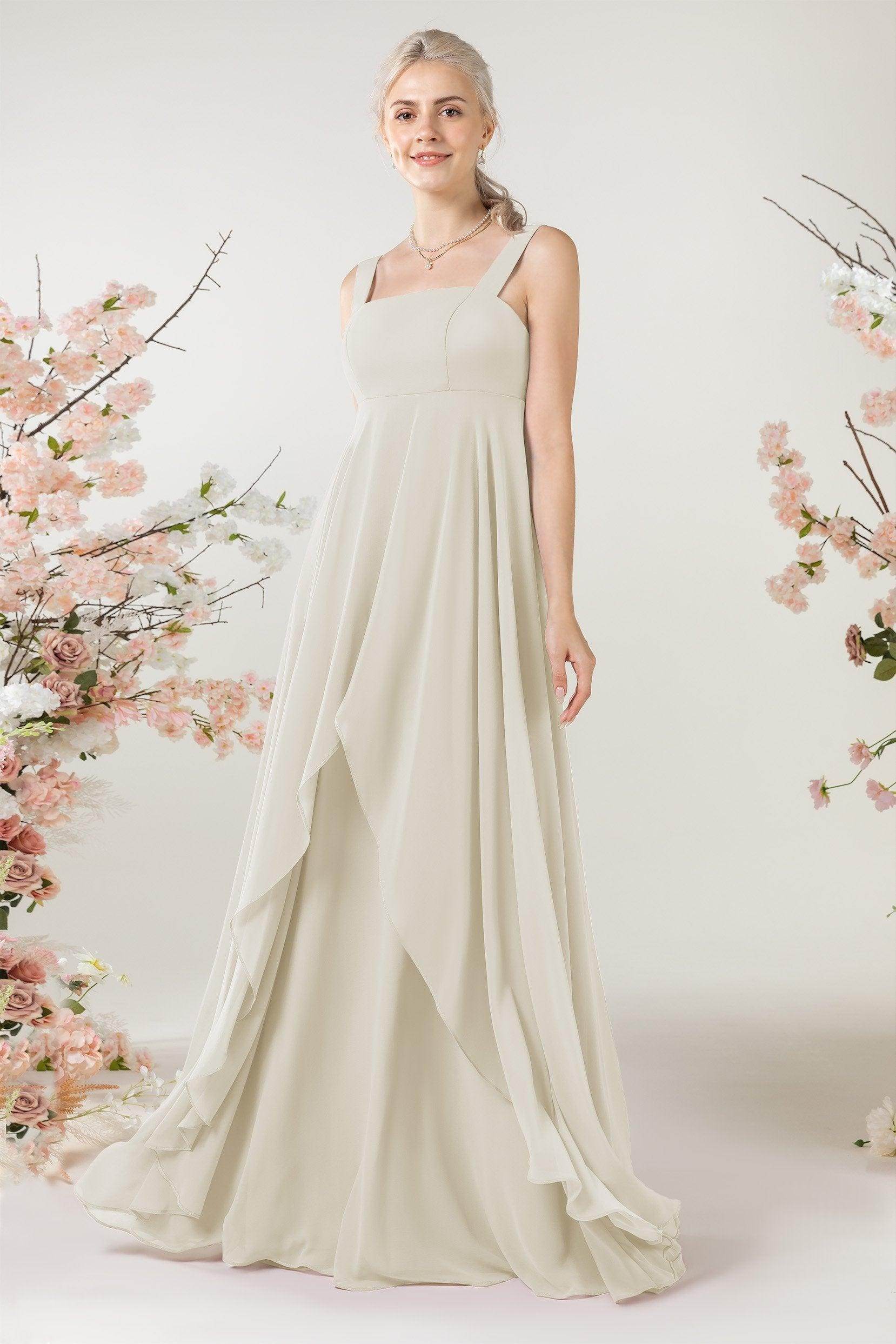 A-Line Sweep-Brush Train Chiffon Bridesmaid Dress CB0473