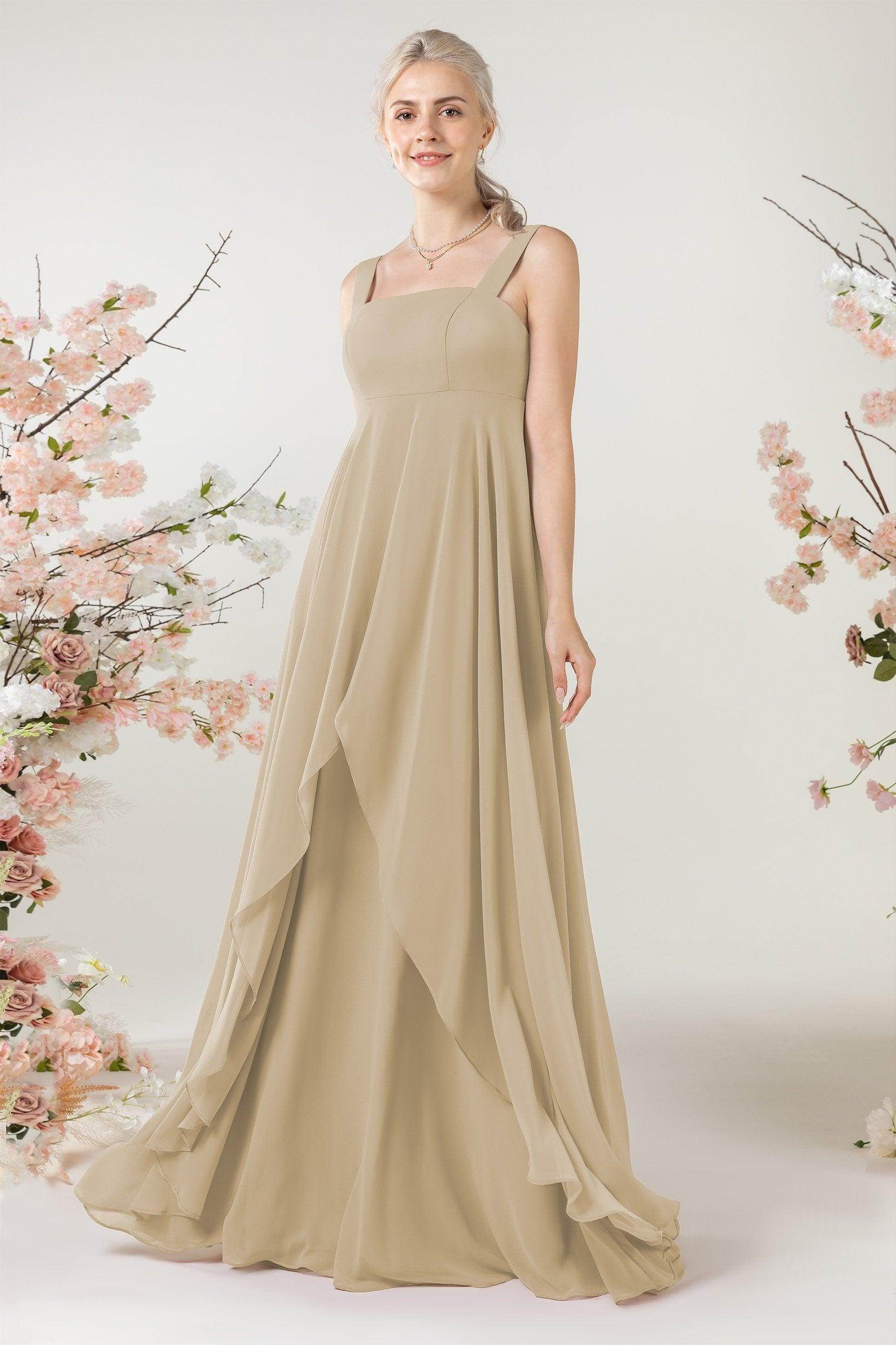A-Line Sweep-Brush Train Chiffon Bridesmaid Dress CB0473