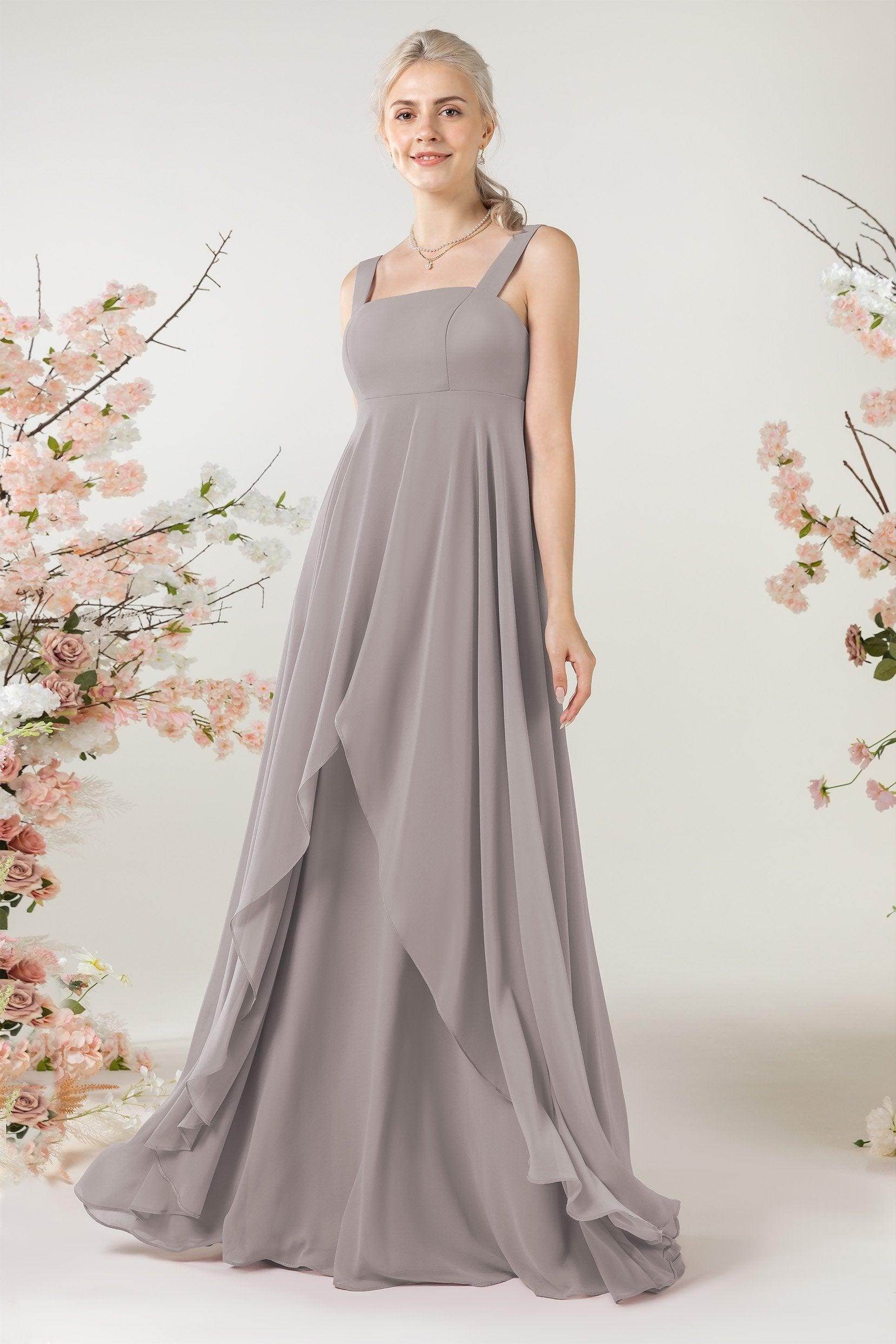 A-Line Sweep-Brush Train Chiffon Bridesmaid Dress CB0473