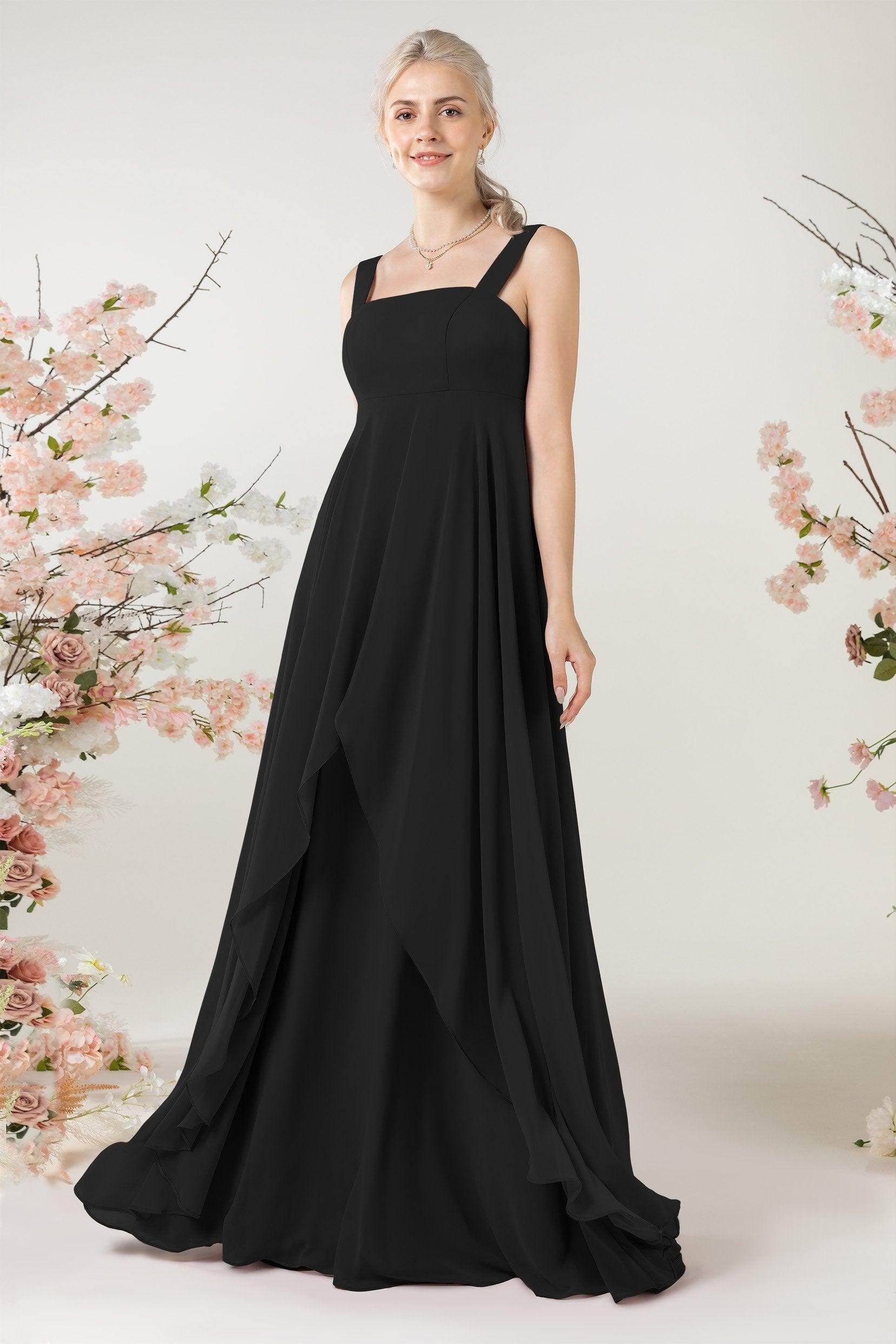 A-Line Sweep-Brush Train Chiffon Bridesmaid Dress CB0473