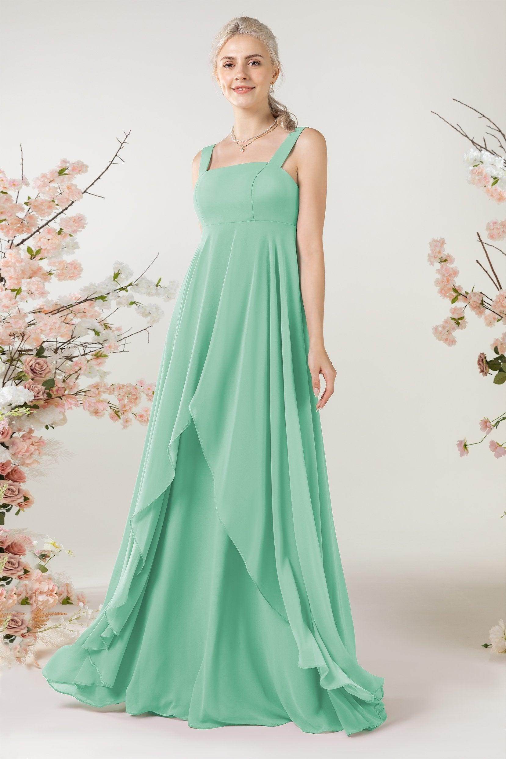 A-Line Sweep-Brush Train Chiffon Bridesmaid Dress CB0473