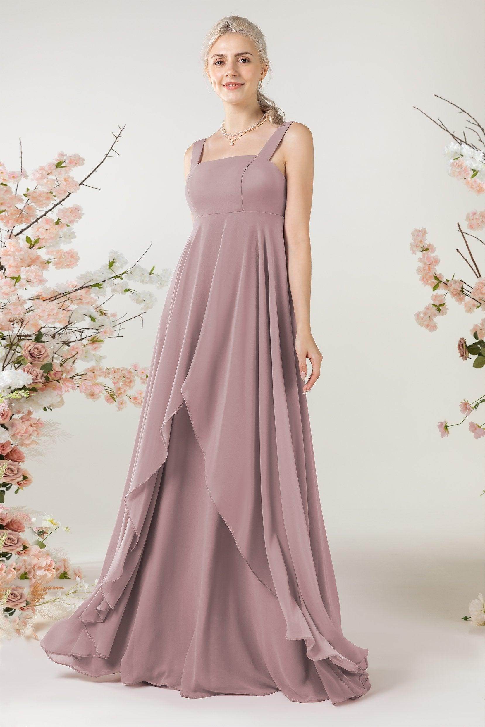 A-Line Sweep-Brush Train Chiffon Bridesmaid Dress CB0473