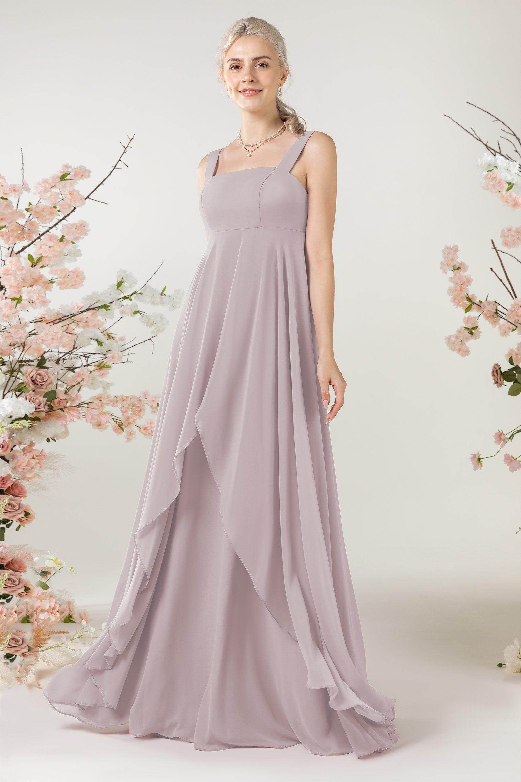 A-Line Sweep-Brush Train Chiffon Bridesmaid Dress CB0473