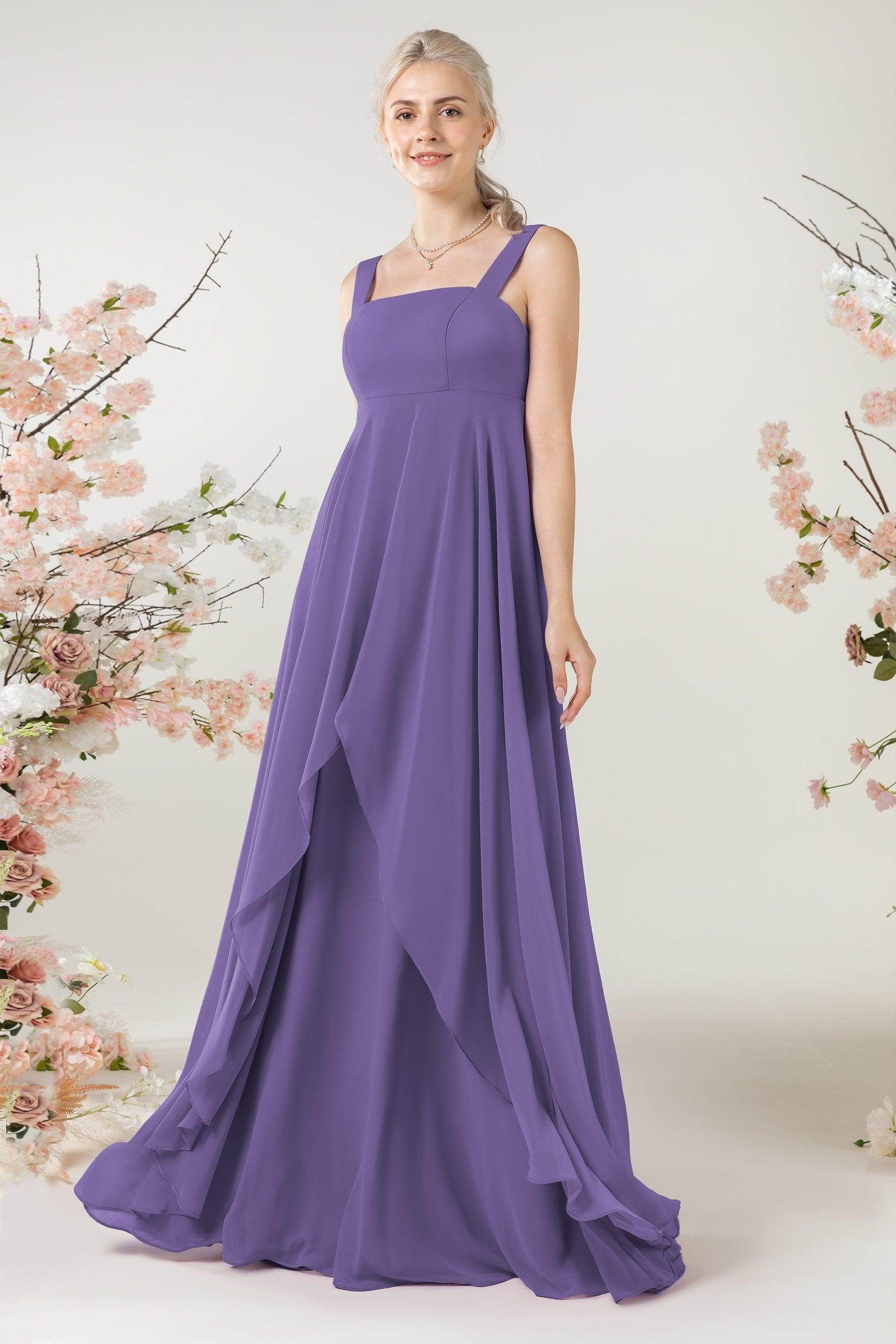 A-Line Sweep-Brush Train Chiffon Bridesmaid Dress CB0473
