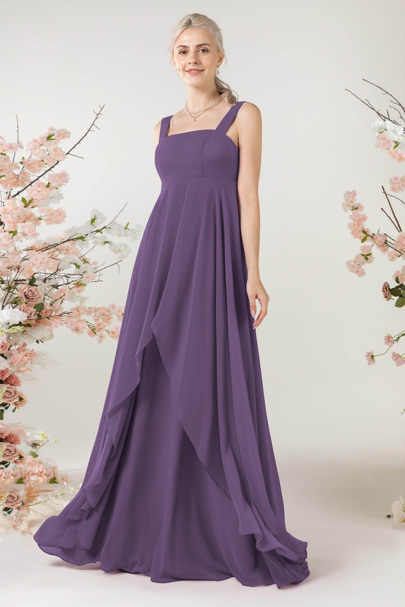 A-Line Sweep-Brush Train Chiffon Bridesmaid Dress CB0473