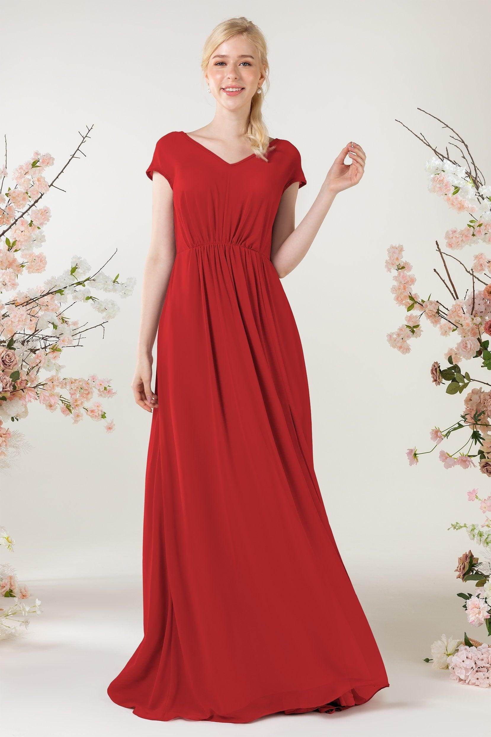 A-Line Sweep-Brush Train Chiffon Bridesmaid Dress CB0474
