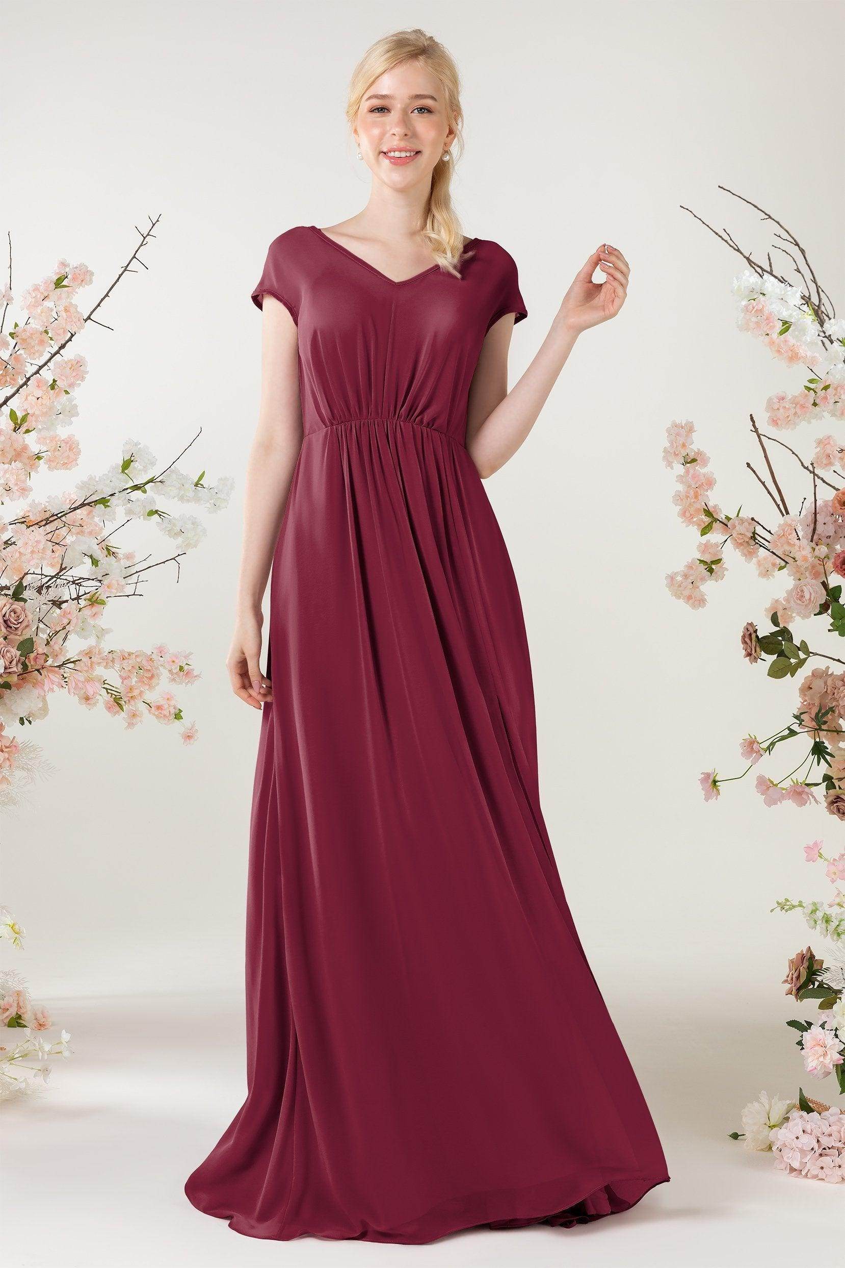 A-Line Sweep-Brush Train Chiffon Bridesmaid Dress CB0474