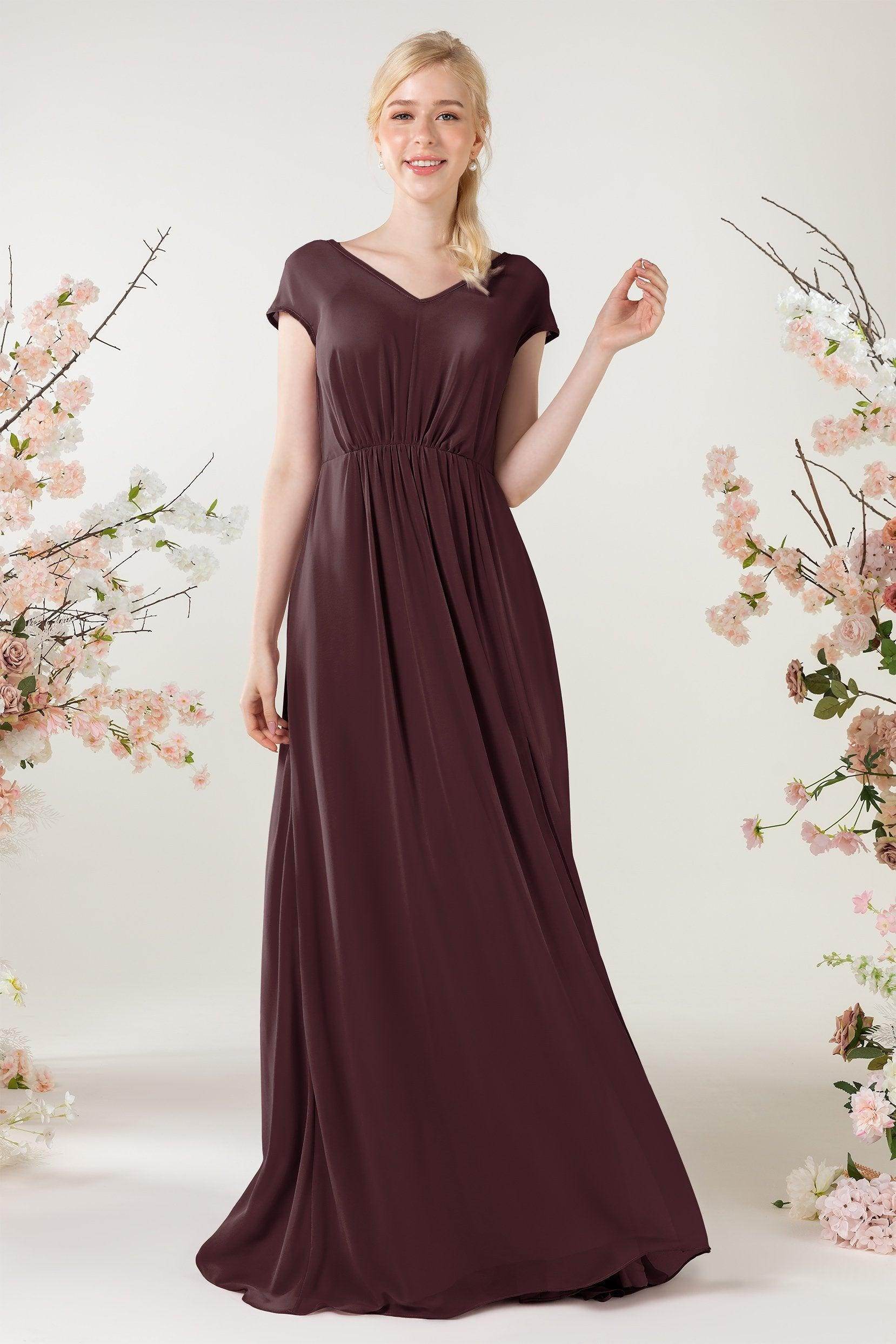 A-Line Sweep-Brush Train Chiffon Bridesmaid Dress CB0474