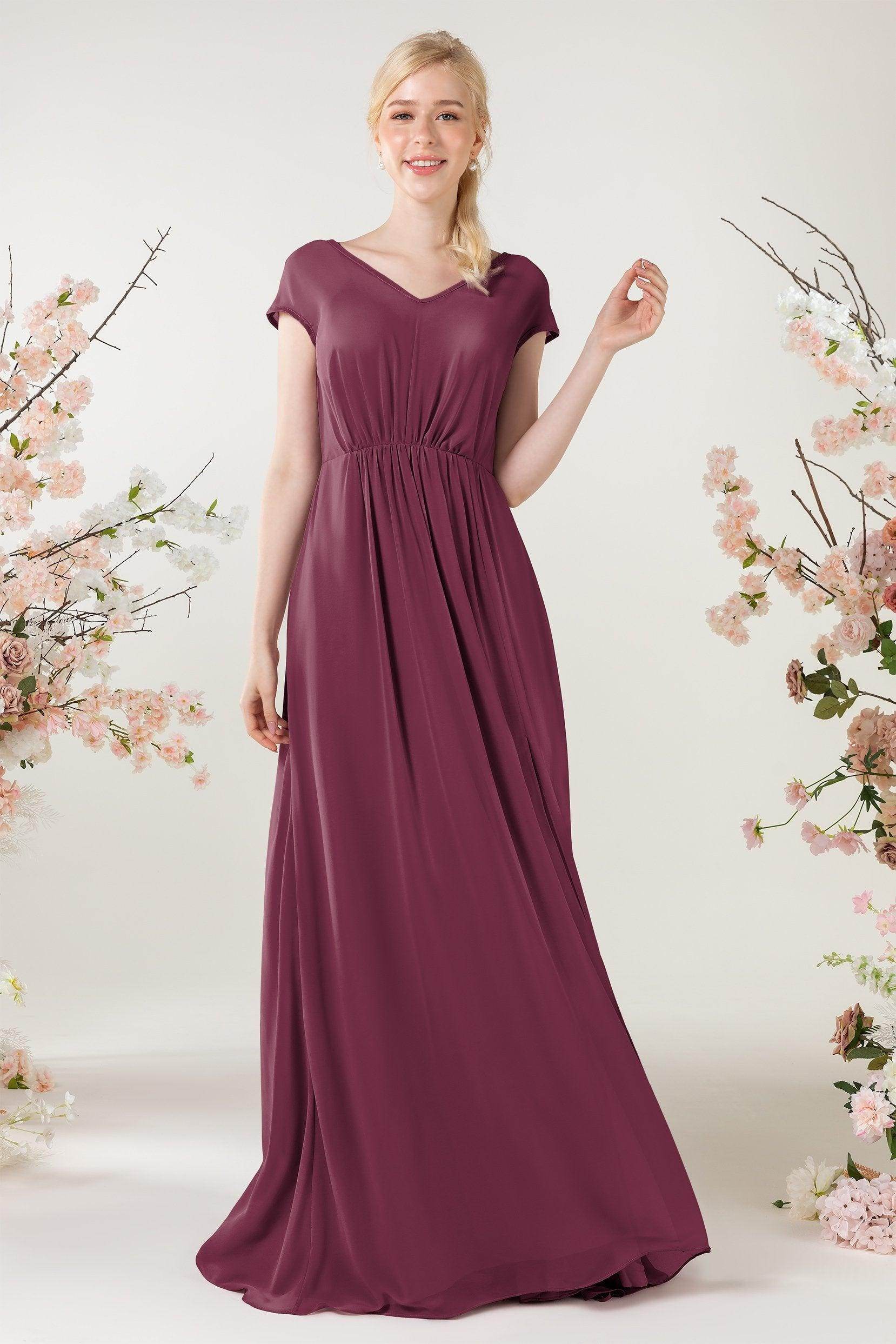 A-Line Sweep-Brush Train Chiffon Bridesmaid Dress CB0474