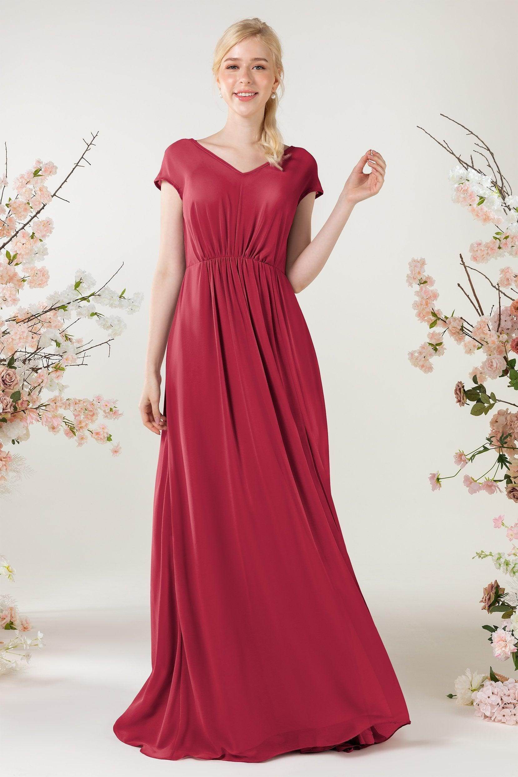 A-Line Sweep-Brush Train Chiffon Bridesmaid Dress CB0474