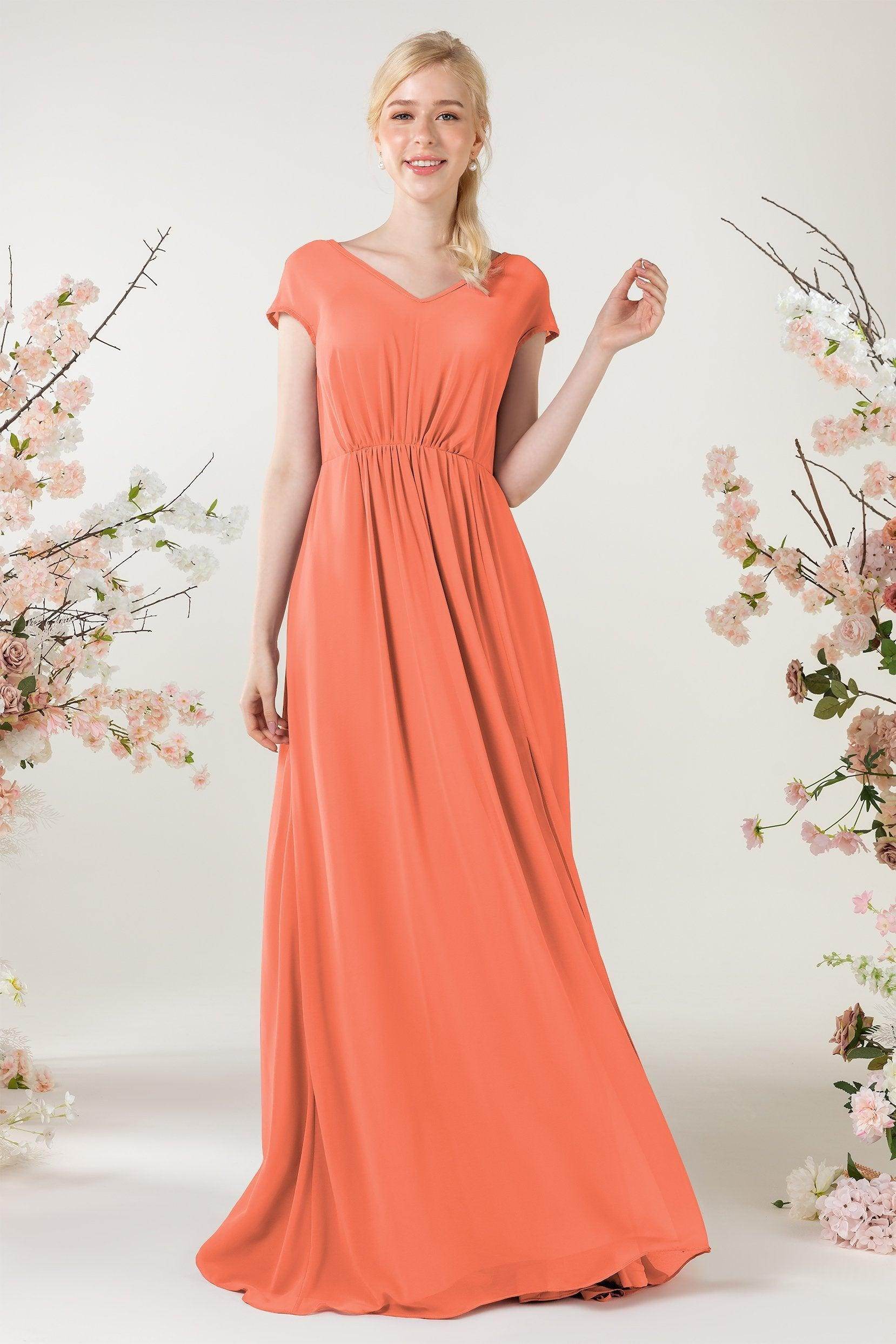 A-Line Sweep-Brush Train Chiffon Bridesmaid Dress CB0474