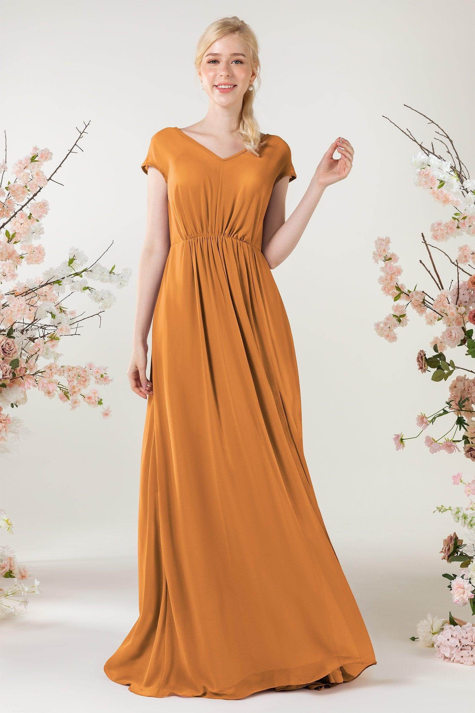 A-Line Sweep-Brush Train Chiffon Bridesmaid Dress CB0474