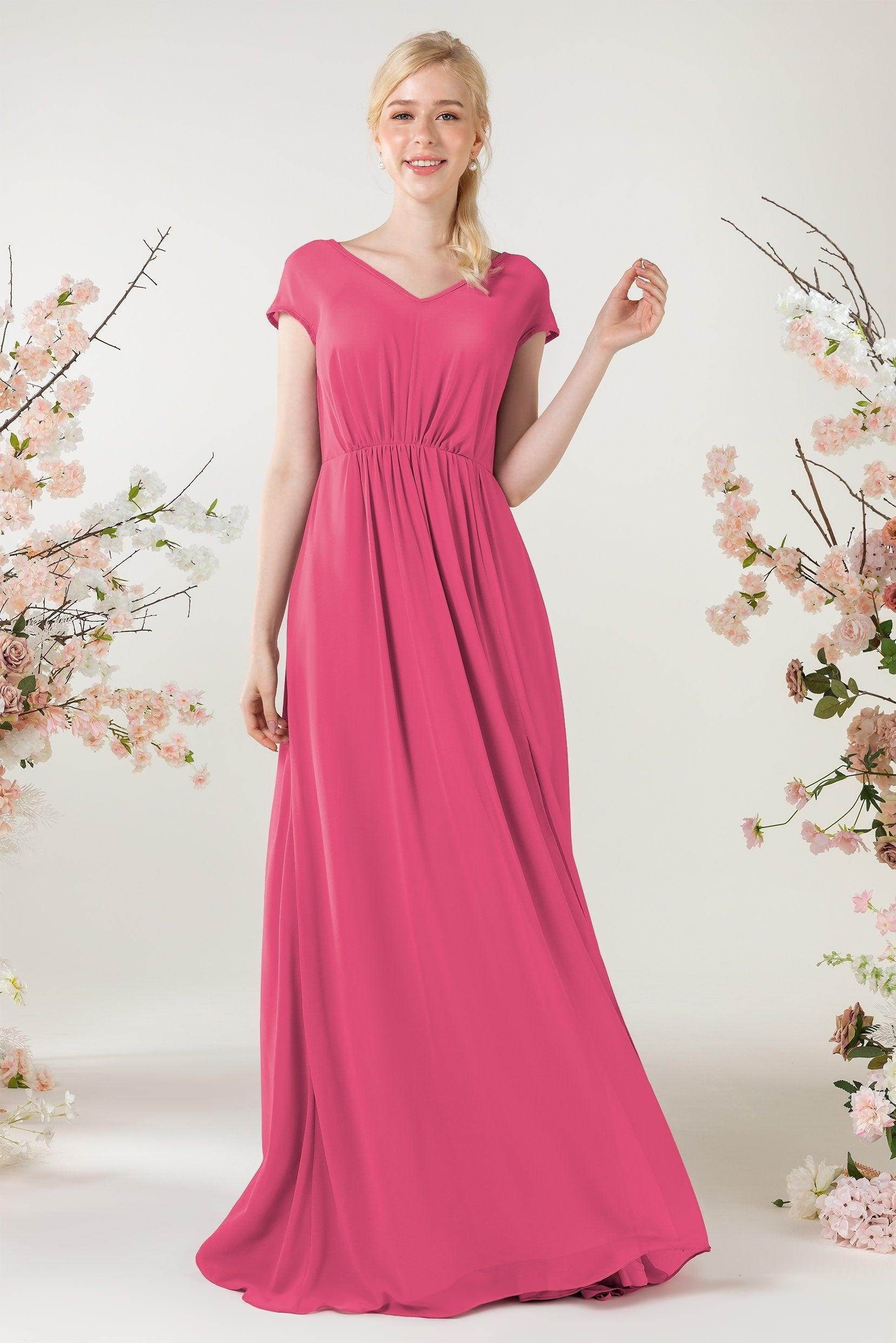 A-Line Sweep-Brush Train Chiffon Bridesmaid Dress CB0474