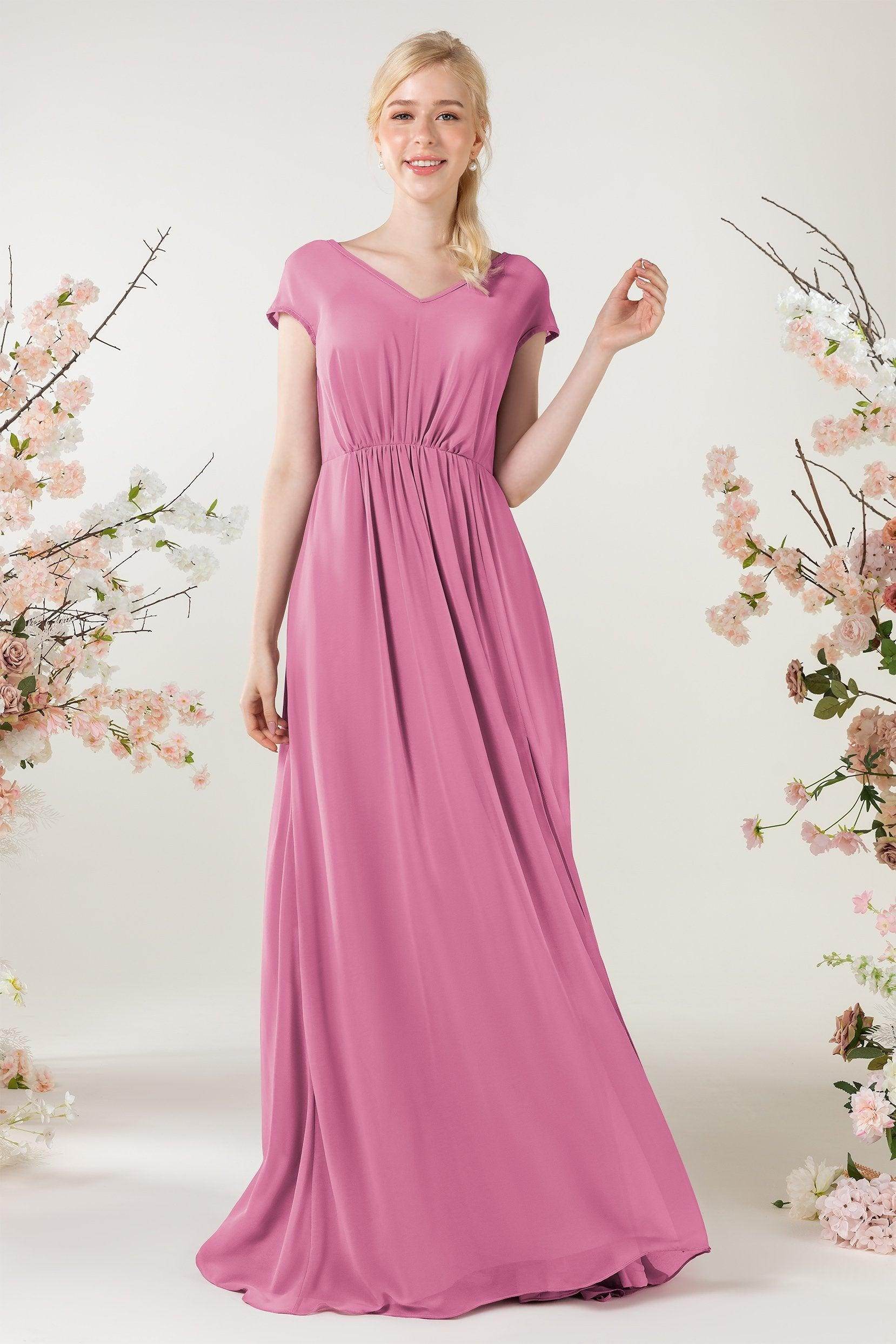 A-Line Sweep-Brush Train Chiffon Bridesmaid Dress CB0474